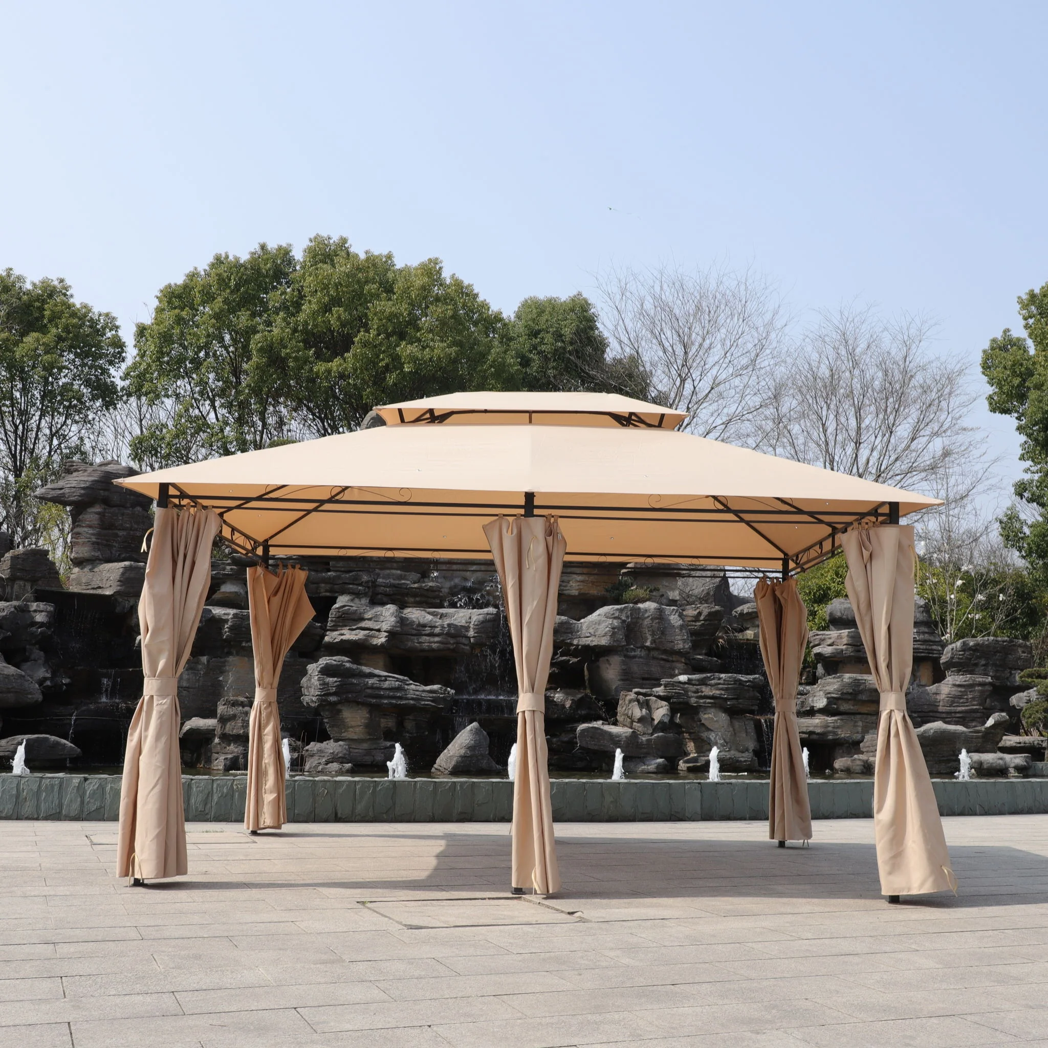 Outdoor Patio Gazebo Tent With Ventilated Double Roof And Sidewall - Image 4