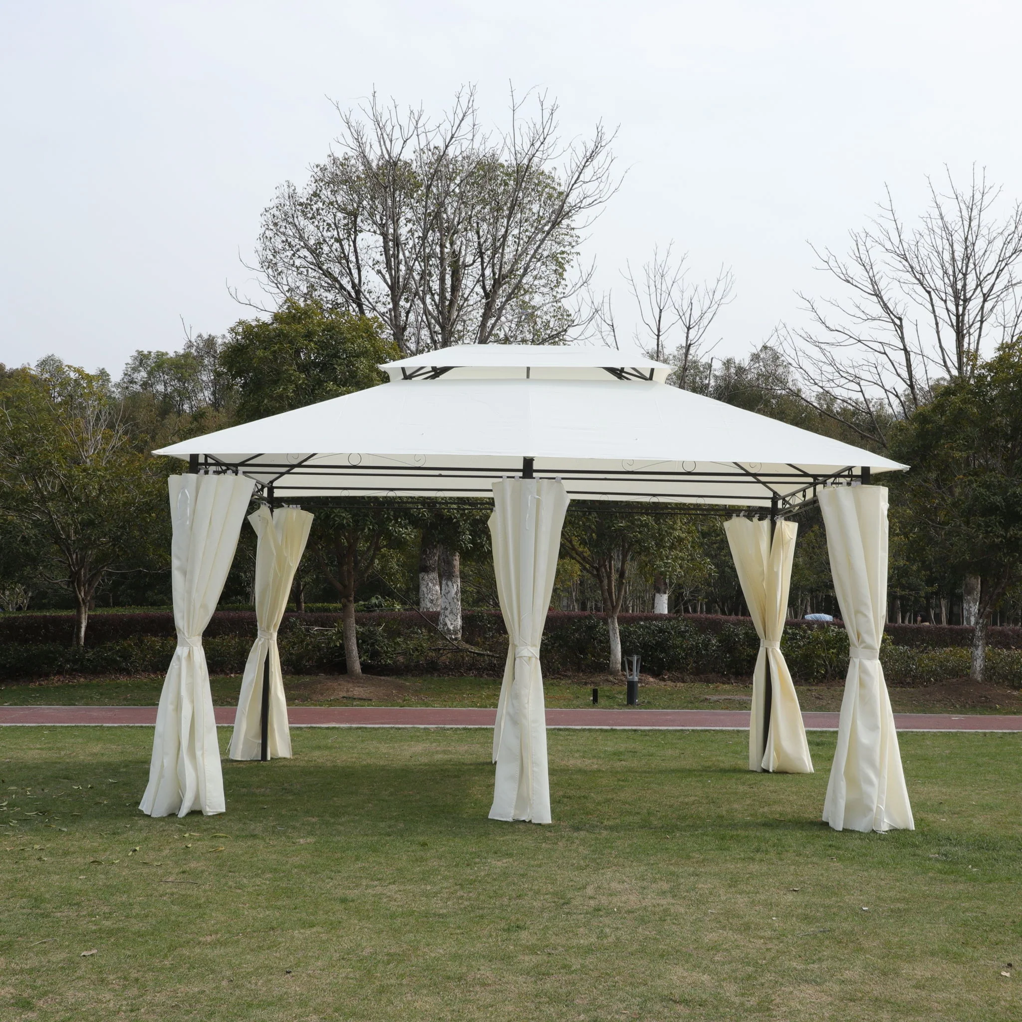Outdoor Patio Gazebo Tent With Ventilated Double Roof And Sidewall - Image 7