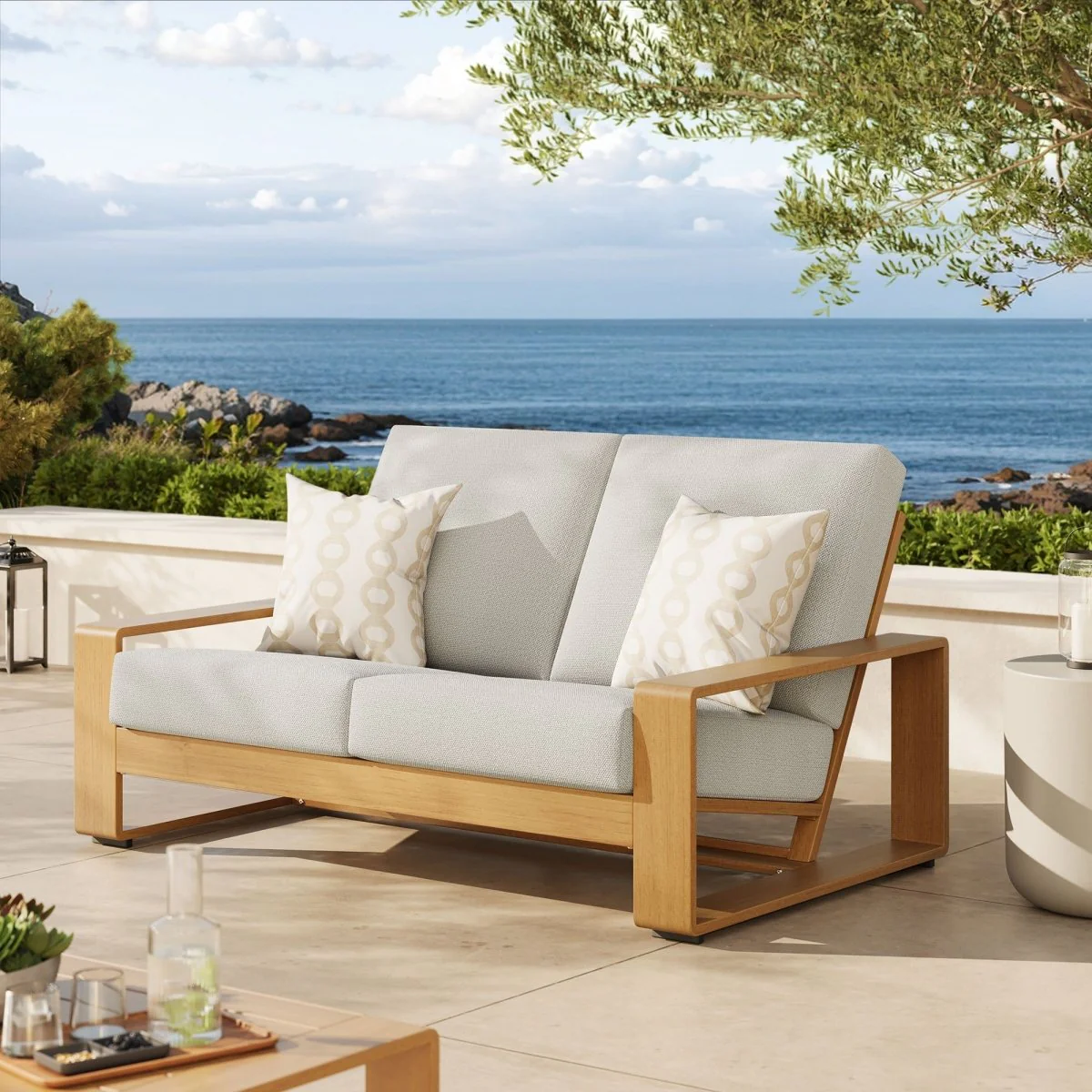 Outdoor Patio Loveseat – Aluminum Frame with Faux Wood Finish, Durable All-Weather Seating - Image 18