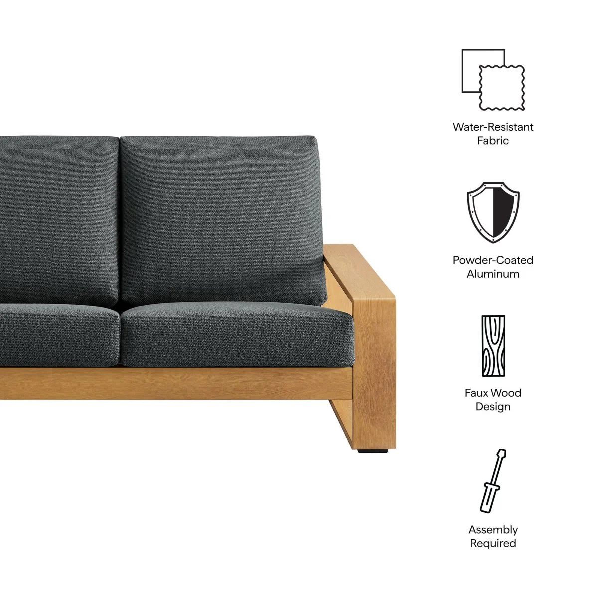 Outdoor Patio Loveseat – Aluminum Frame with Faux Wood Finish, Durable All-Weather Seating - Image 2