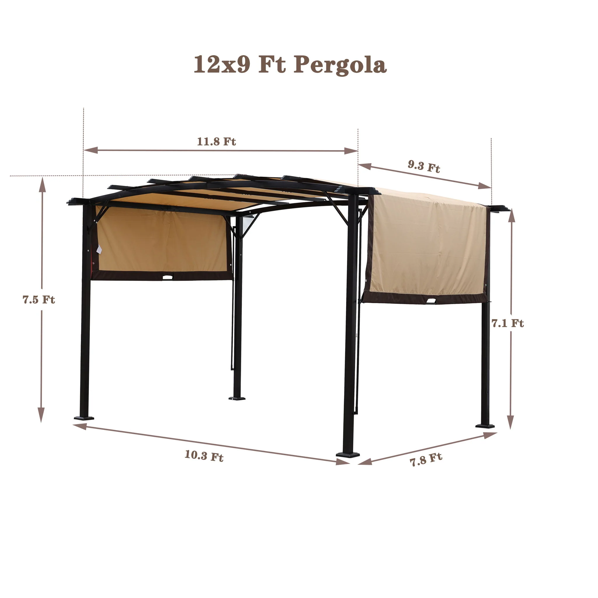 Outdoor Patio Pergola Gazebo - Steel Frame Sun Shelter With Retractable Canopy - Image 15