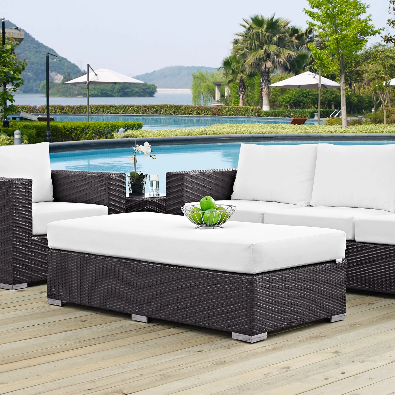 Outdoor Patio Rectangular Wicker Ottoman - Durable All-Weather Patio Accent Ottoman - Image 5