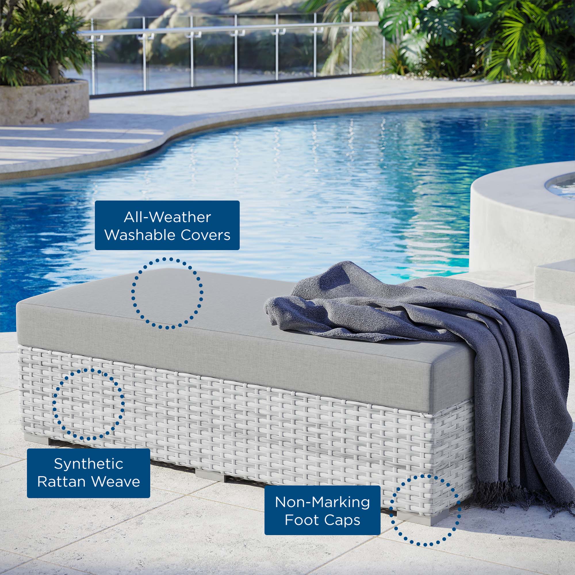 Outdoor Patio Rectangular Wicker Ottoman for Garden, Patio and Deck Seating Areas - Image 14