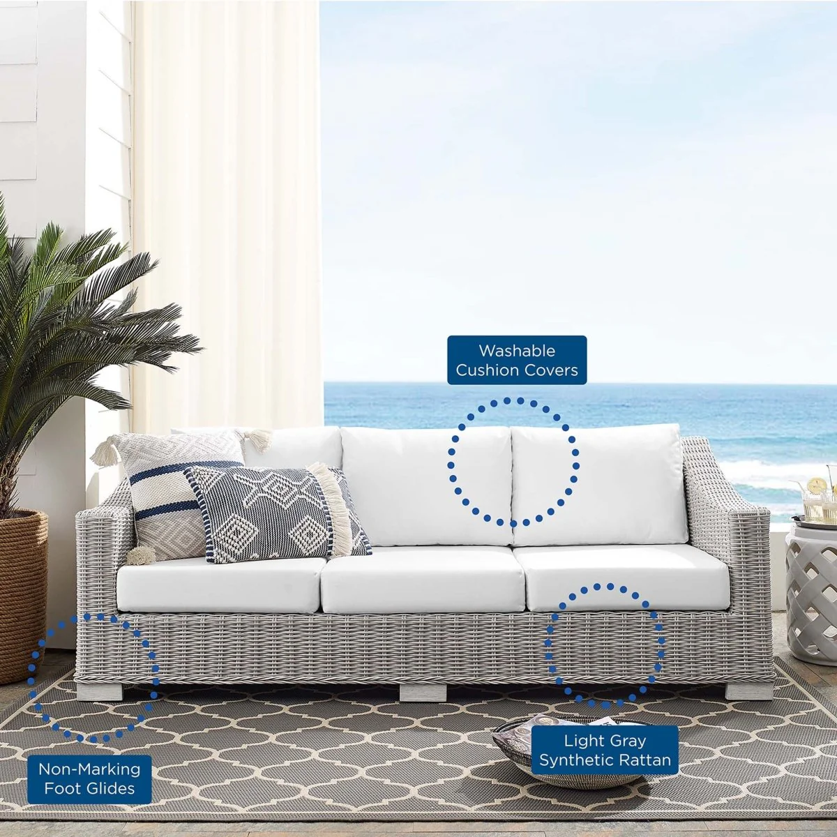 Outdoor Patio Sofa – Wicker Rattan Frame with Sunbrella Fabric Cushions - Image 2