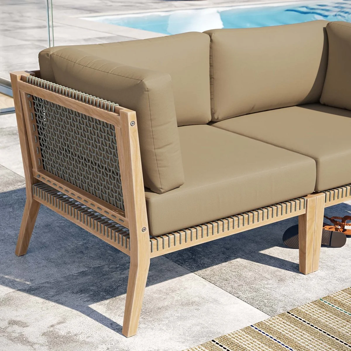 Outdoor Patio Teak Wood Loveseat Classic Weather-Resistant Teak Seating for Two - Image 11