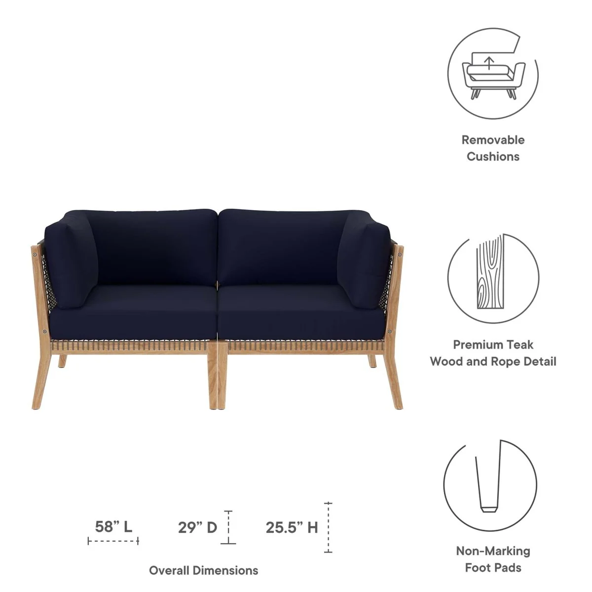 Outdoor Patio Teak Wood Loveseat Classic Weather-Resistant Teak Seating for Two - Image 18