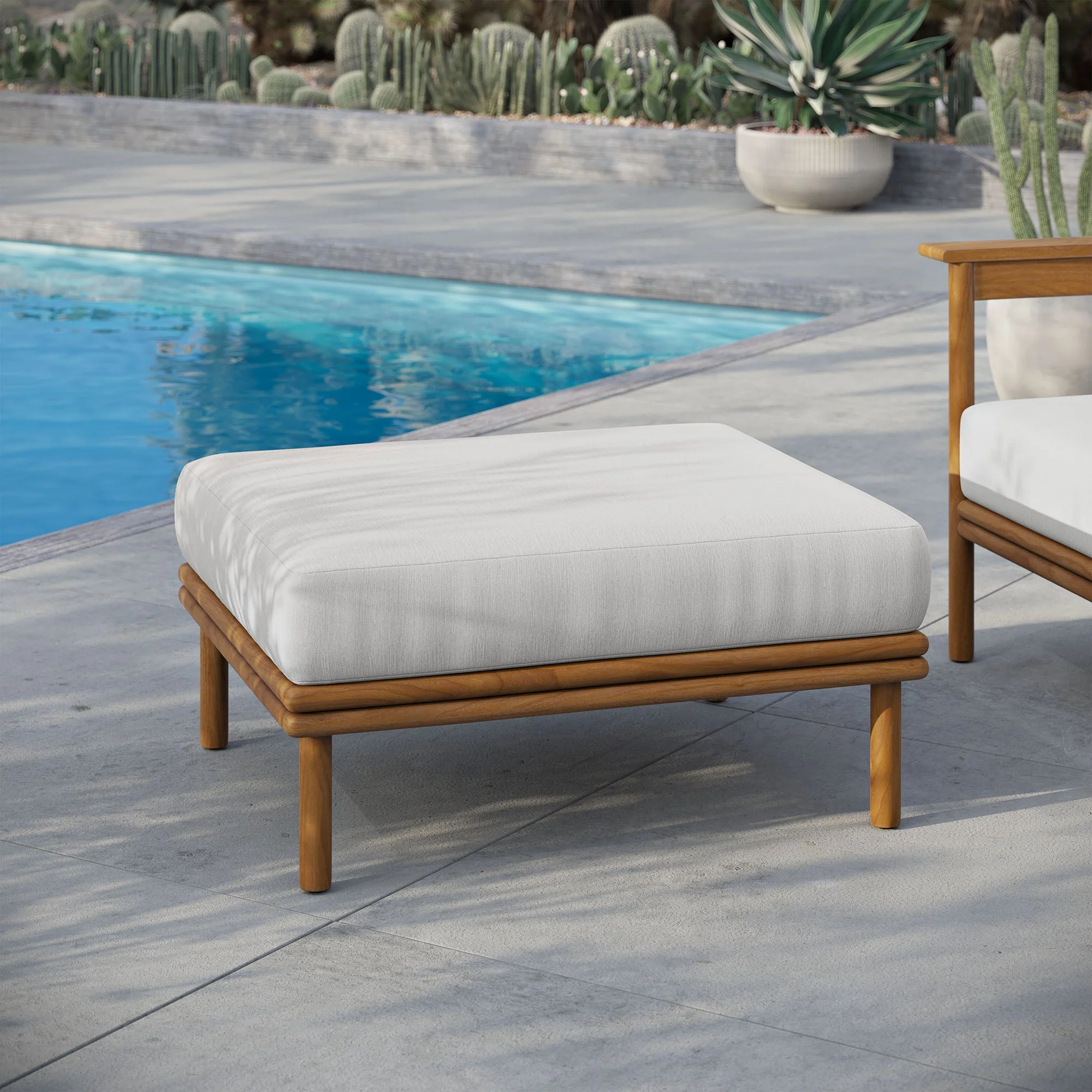 Outdoor Patio Teak Wood Ottoman - Solid Teak Ottoman for Patio, Deck & Garden Seating - Image 30