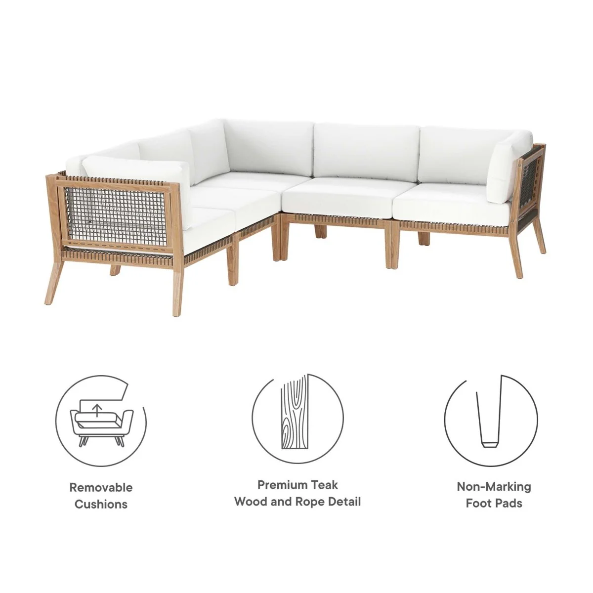 Outdoor Patio Teak Wood Sectional Sofa, Contemporary Modular Design for Deck - Image 13