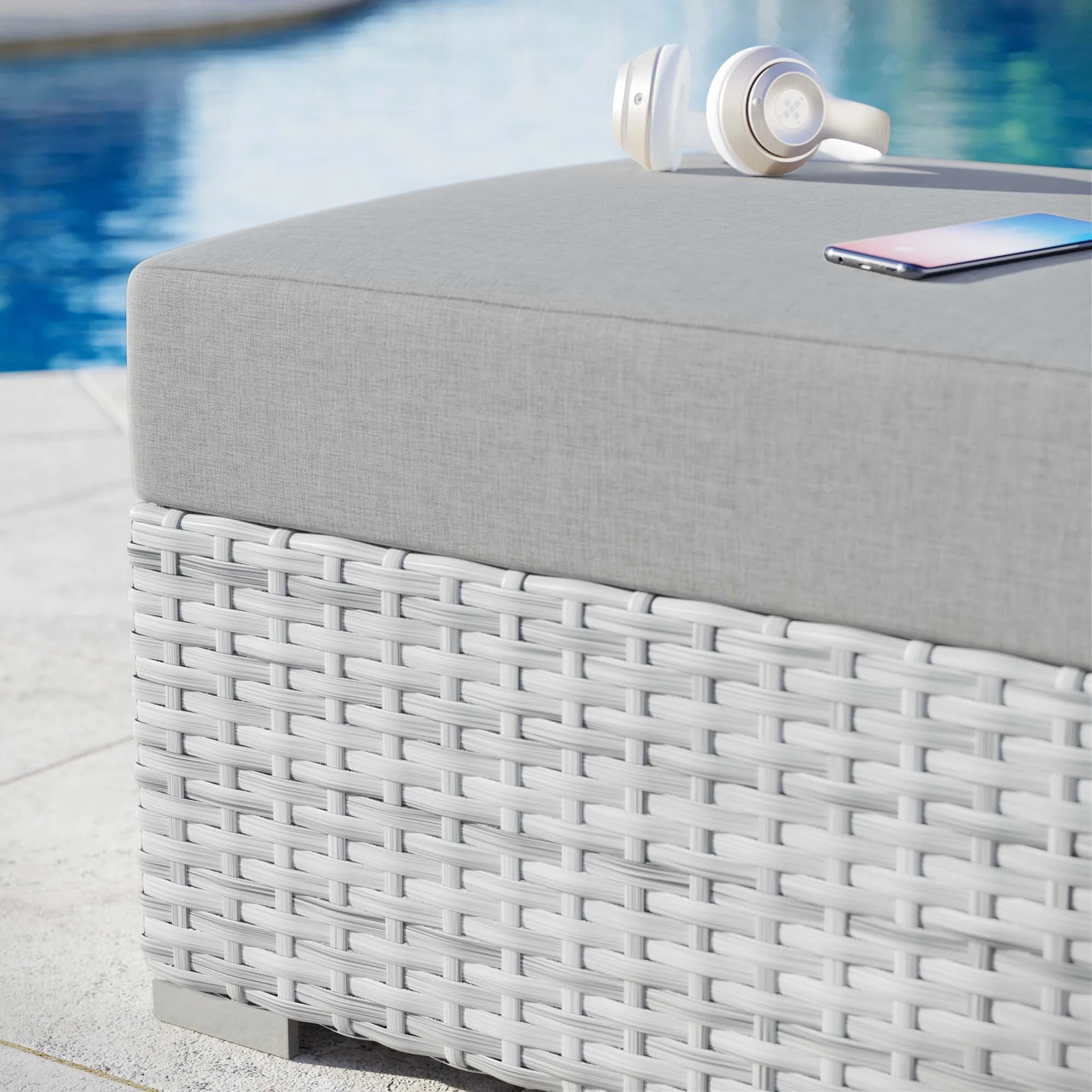Outdoor Patio Wicker Ottoman with Cushioned Top and Weather-Resistant All-Season Design - Image 8