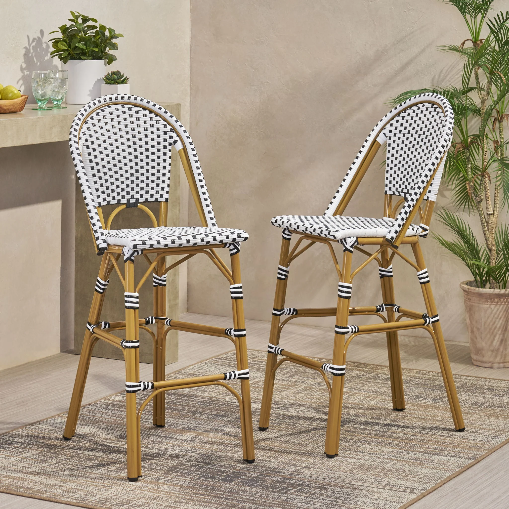 Outdoor Pe Rattan French Barstool Set - Image 27