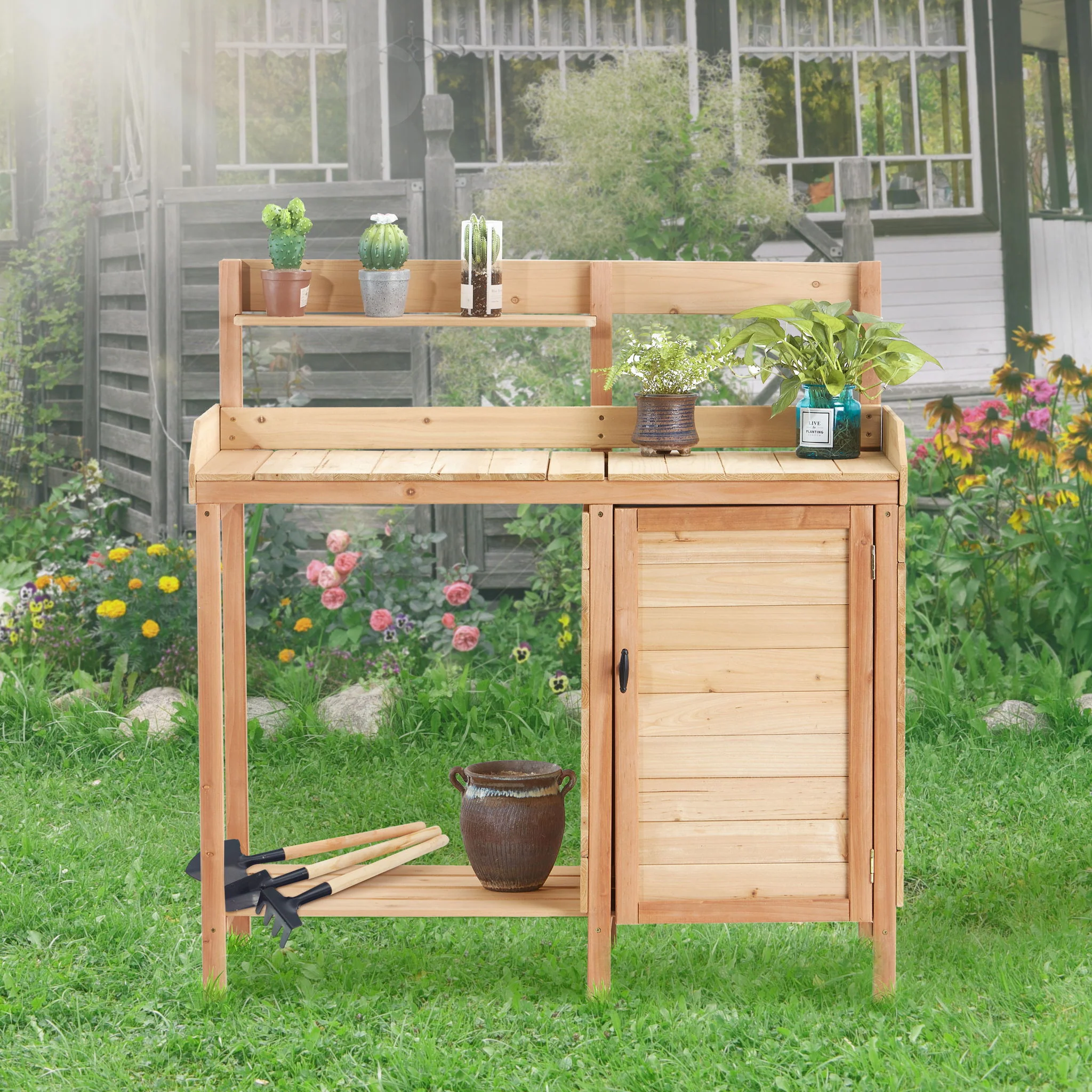 Outdoor Potting Bench Table With Sink, Garden Workstation - Image 3