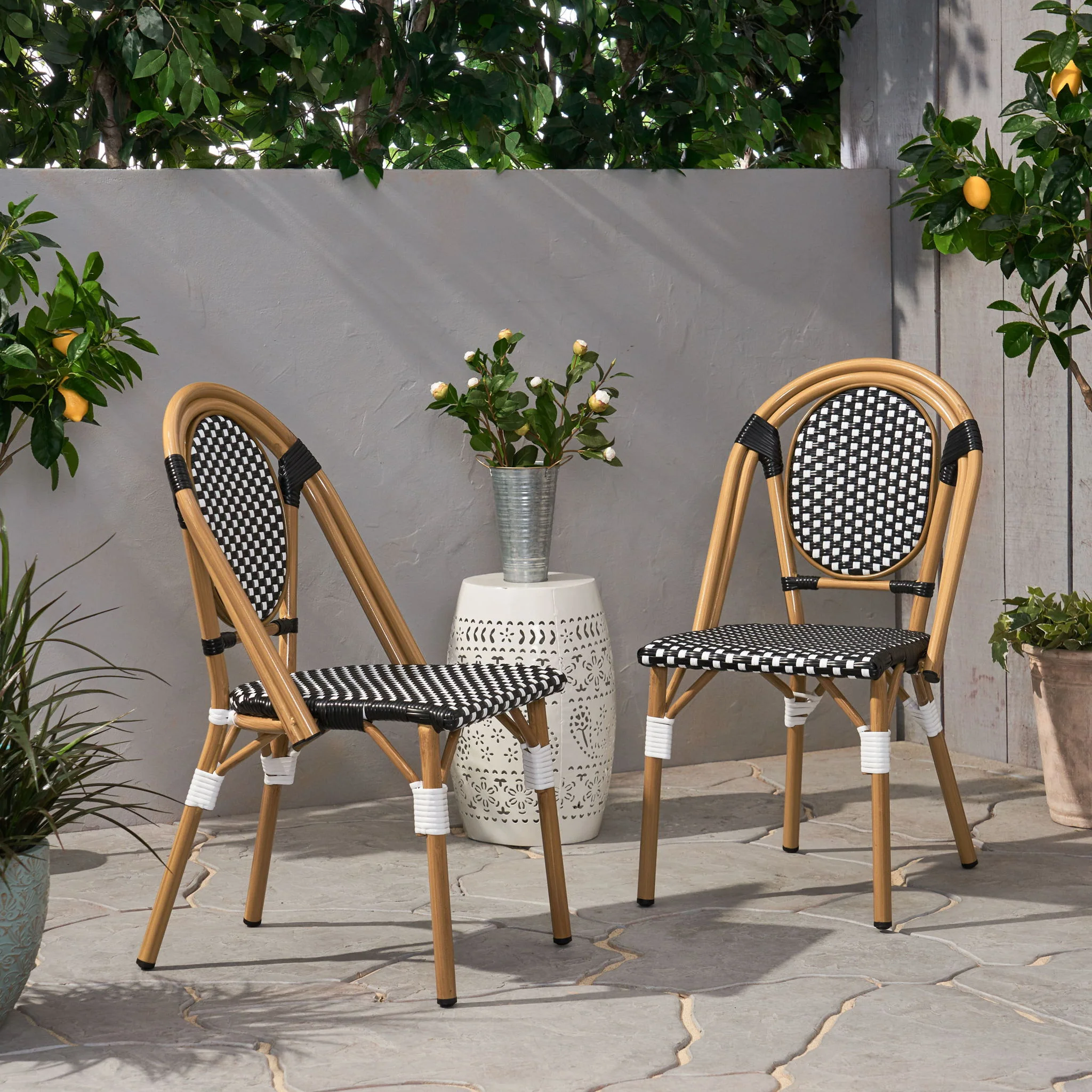 Outdoor Rattan And Aluminum French Bistro Chair Set - Image 11