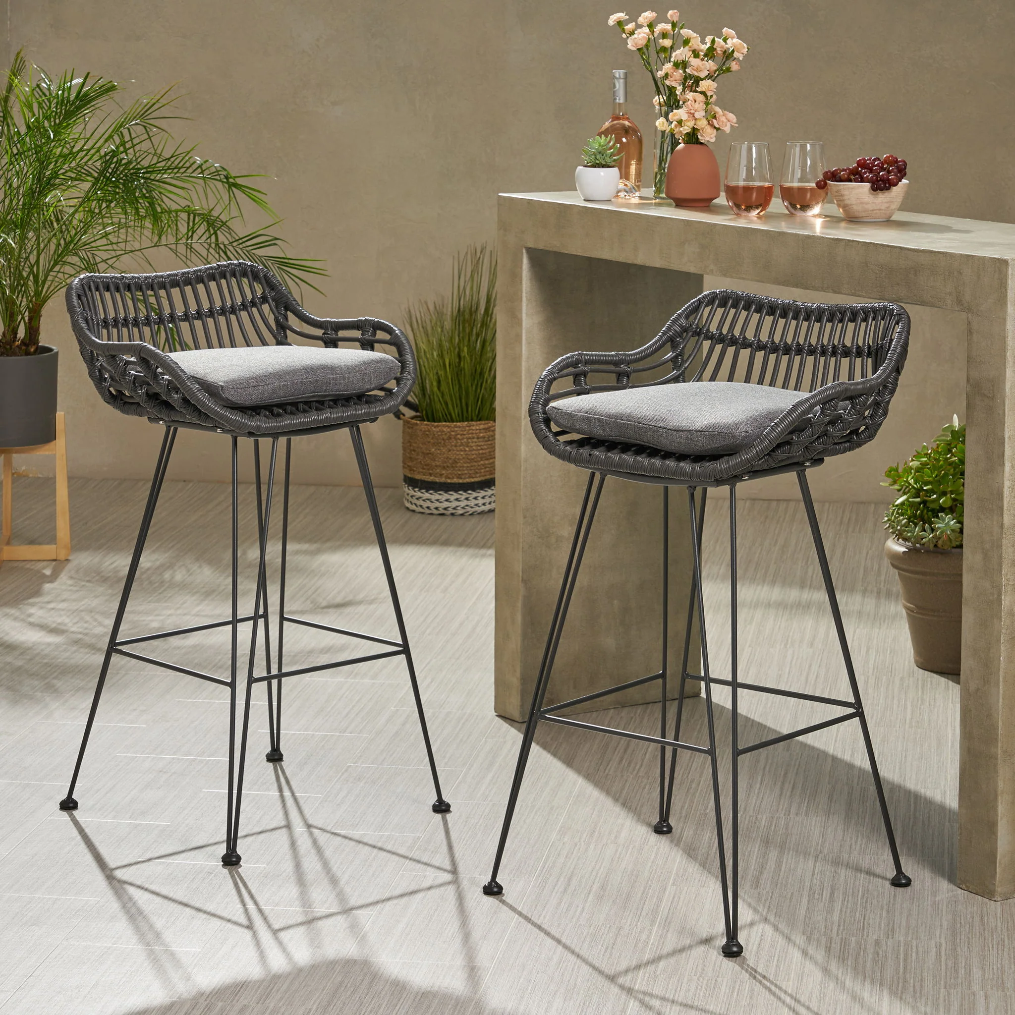 Outdoor Rattan Bar Chair With Metal Legs - Image 10