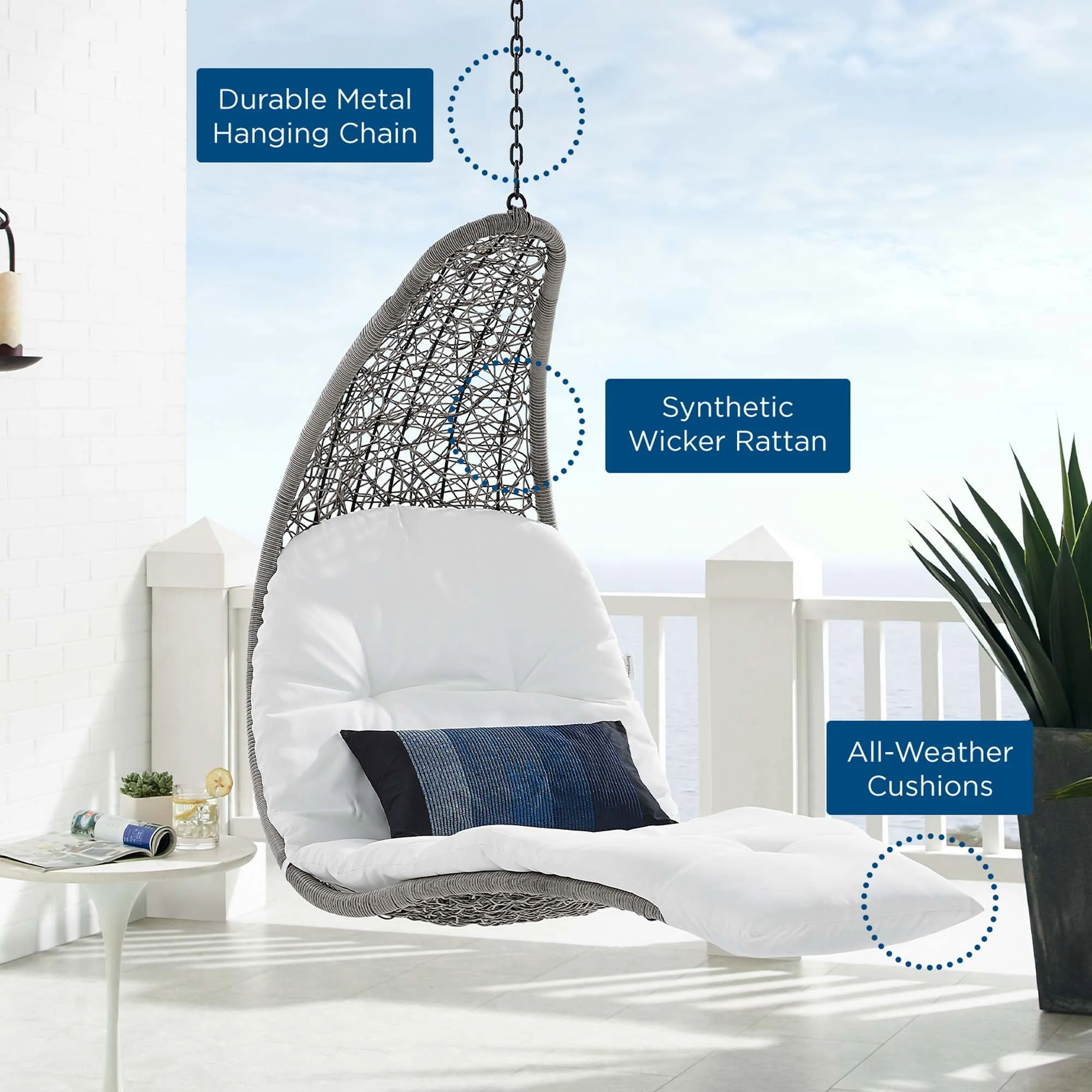 Outdoor Rattan Chaise Lounge Hanging Swing Chair with Steel Stand and Adjustable Recline - Image 7
