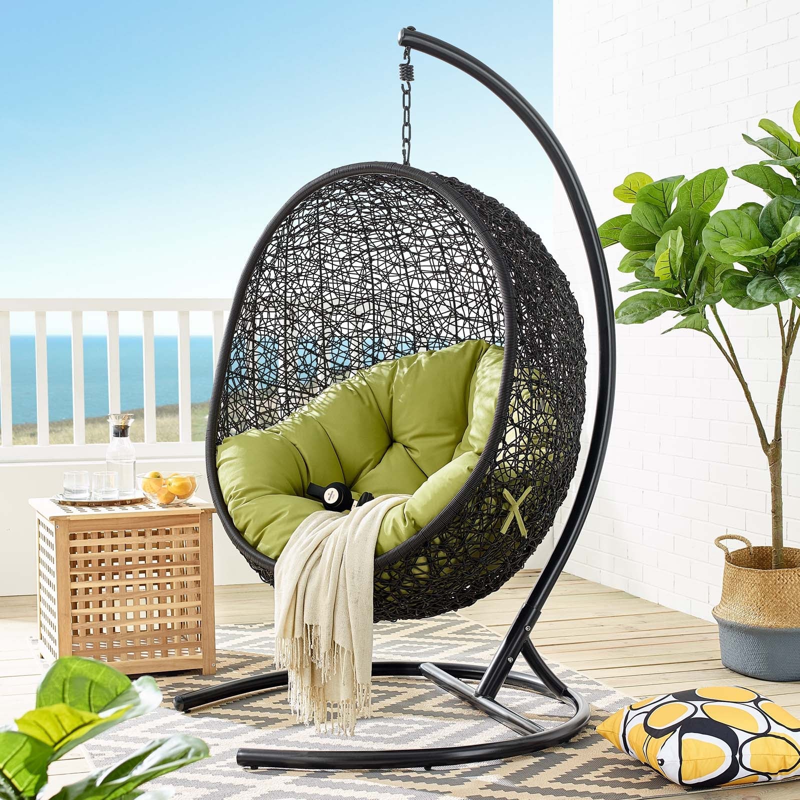 Outdoor Rattan Hanging/Swing Lounge Chair with Optional Stand for Patio & Garden - Image 95