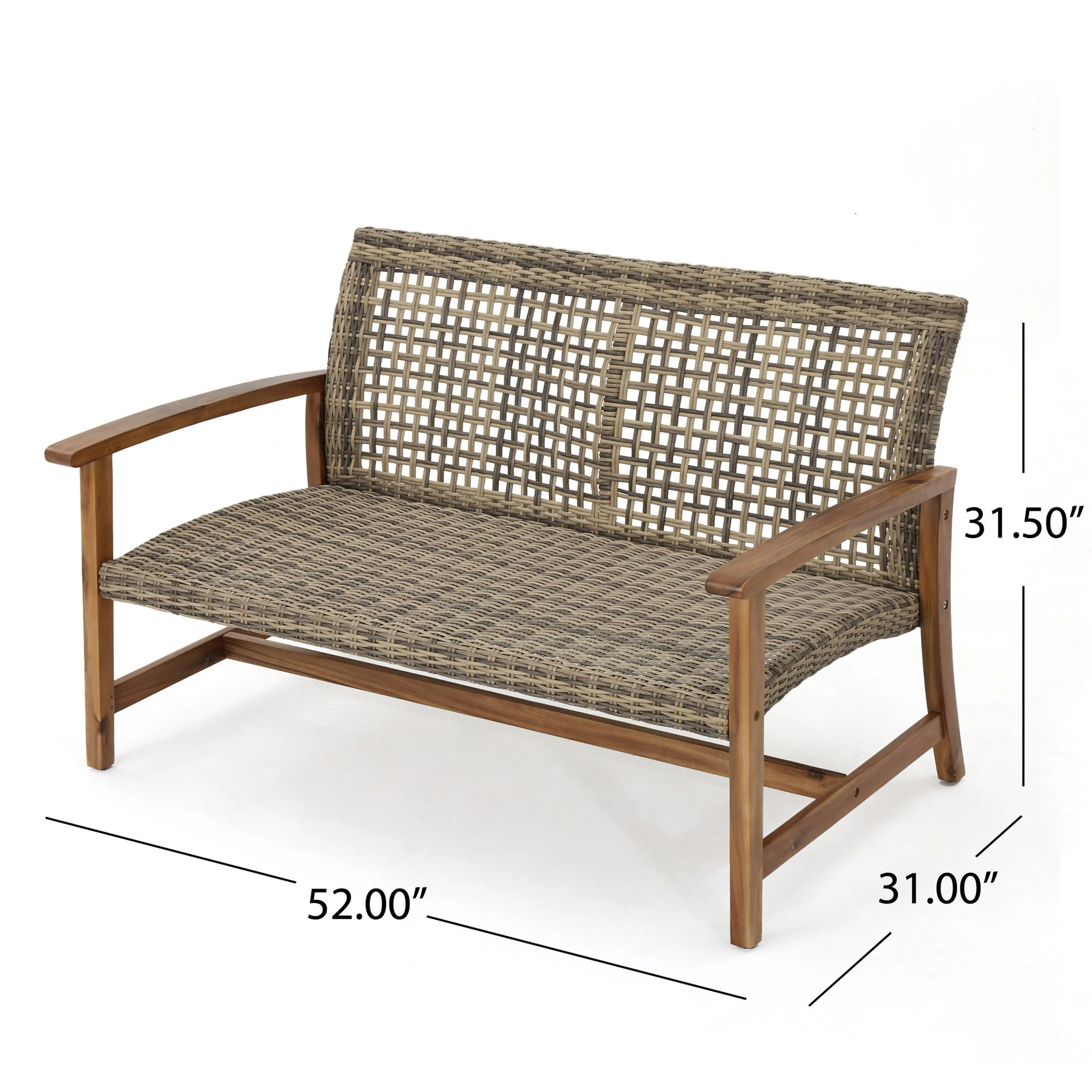 Outdoor Rattan Loveseat With Wooden Legs - Brown - Image 5