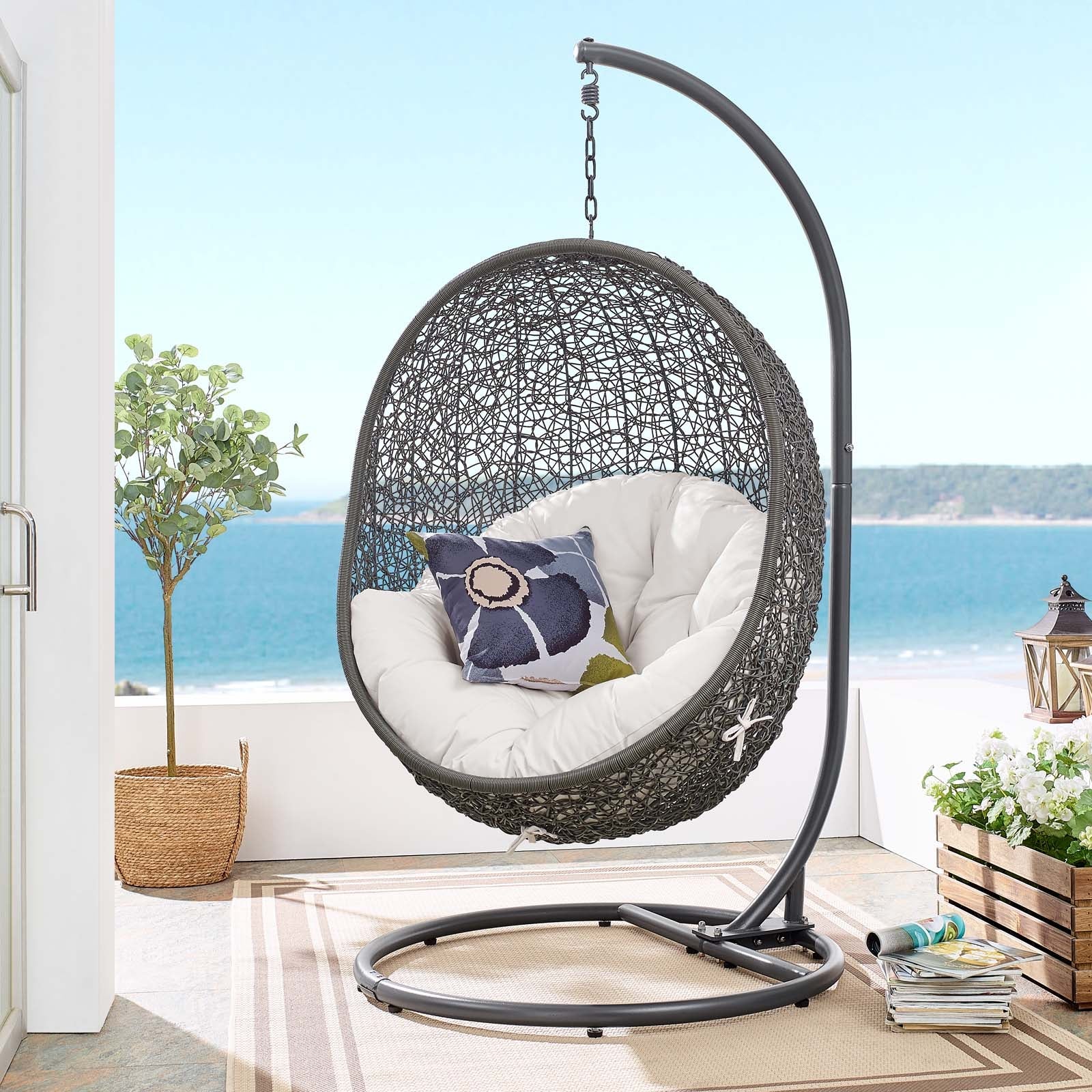 Outdoor Rattan Swing Lounge Chair, Weatherproof Patio Hanging Seat for Garden - Image 88