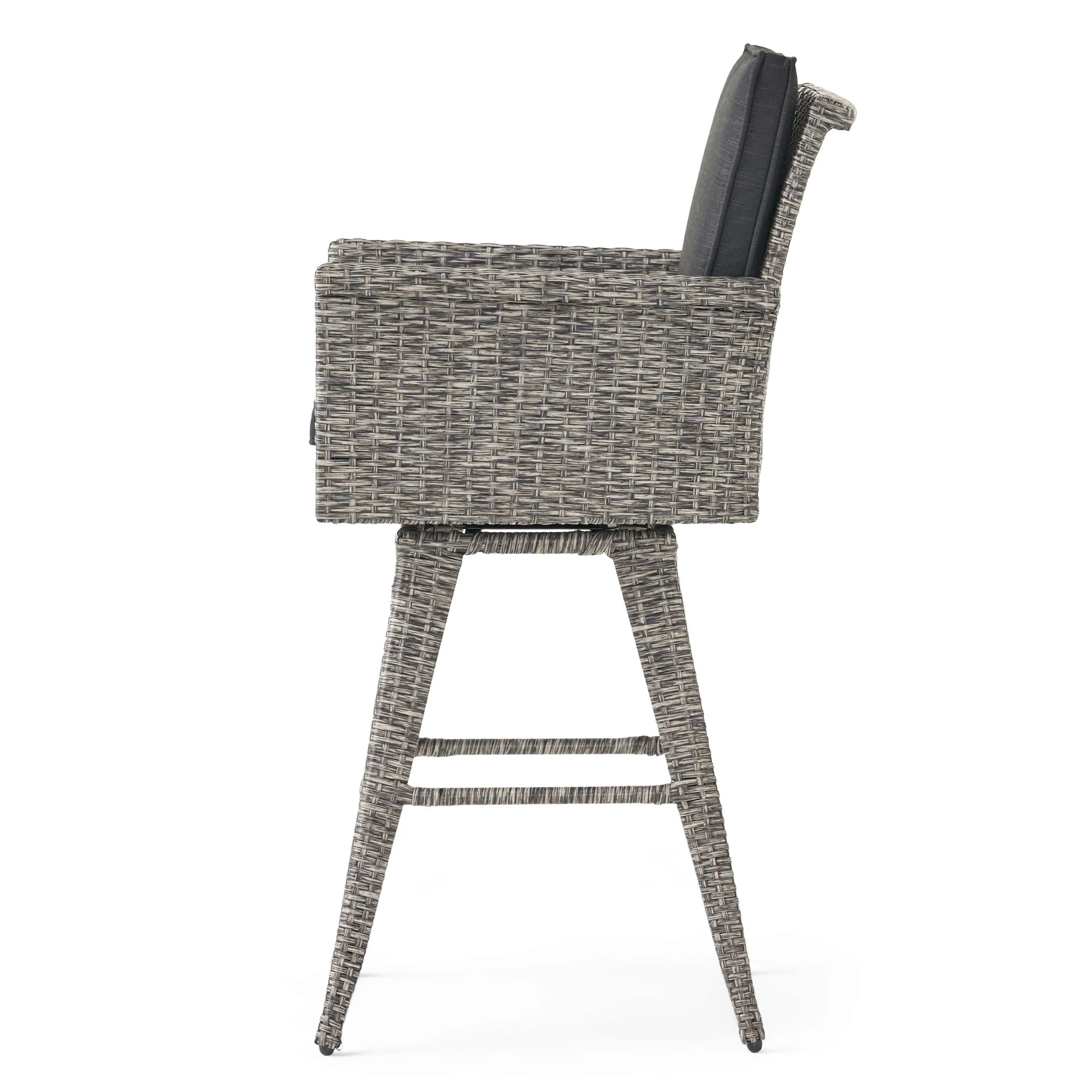 Outdoor Rattan Swivel Barstool With Water Resistant Cushion - Mixed Black / Dark Gray - Image 5