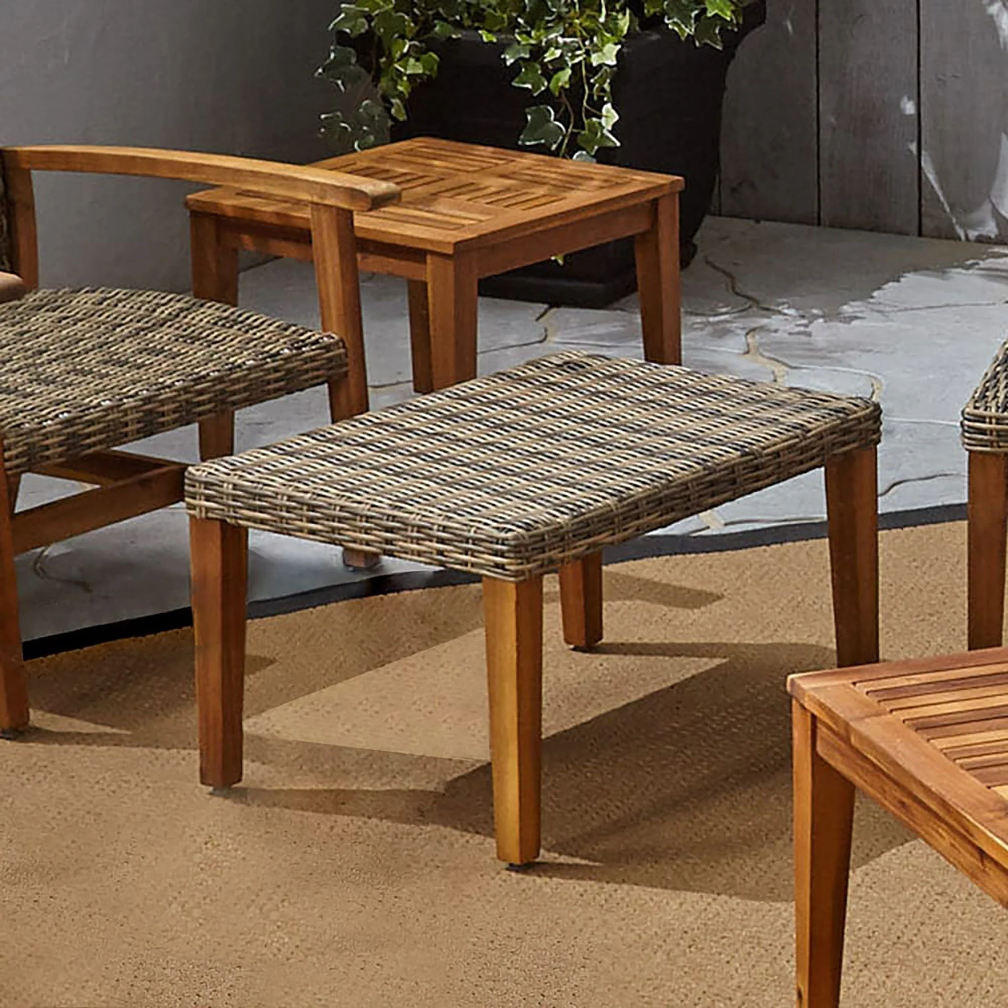 Outdoor Rattan Wicker Ottomans - Gray - Image 4