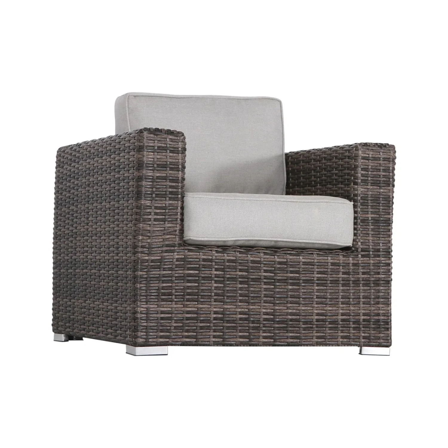 Outdoor Rattan Wicker Seating Set With Cushions 2 Person Patio Furniture - Espresso / Gray - Image 2