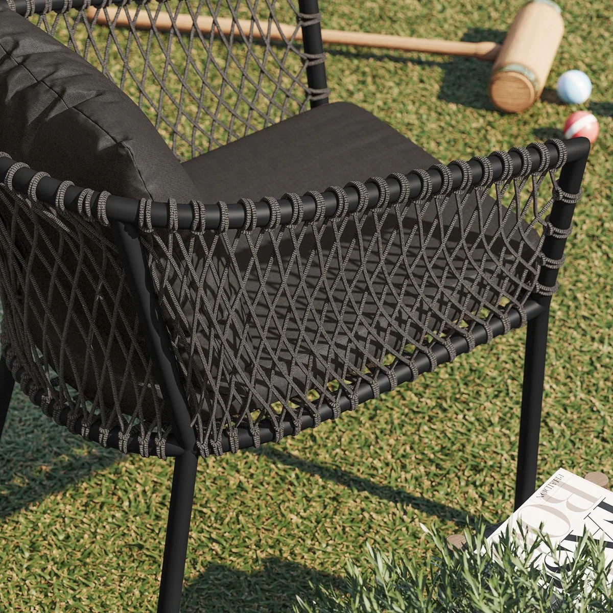 Outdoor Rope and Aluminum Dining Armchair – Charcoal - Image 3