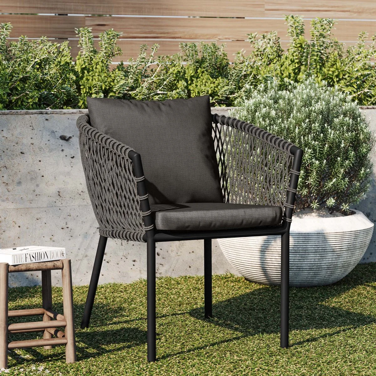 Outdoor Rope and Aluminum Dining Armchair – Charcoal - Image 7