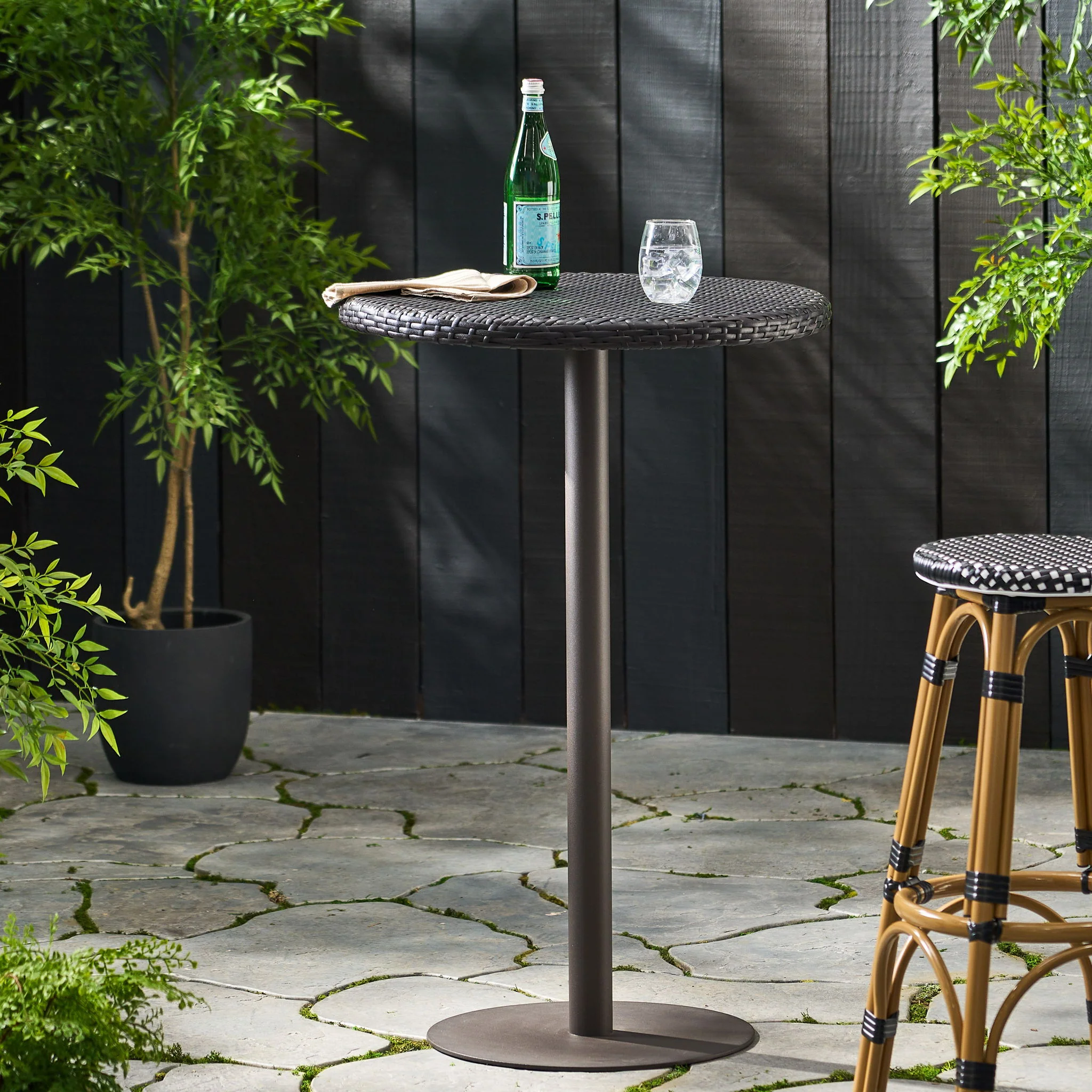Outdoor Round Rattan Bar Table With Iron Frame - Multi Brown - Image 6