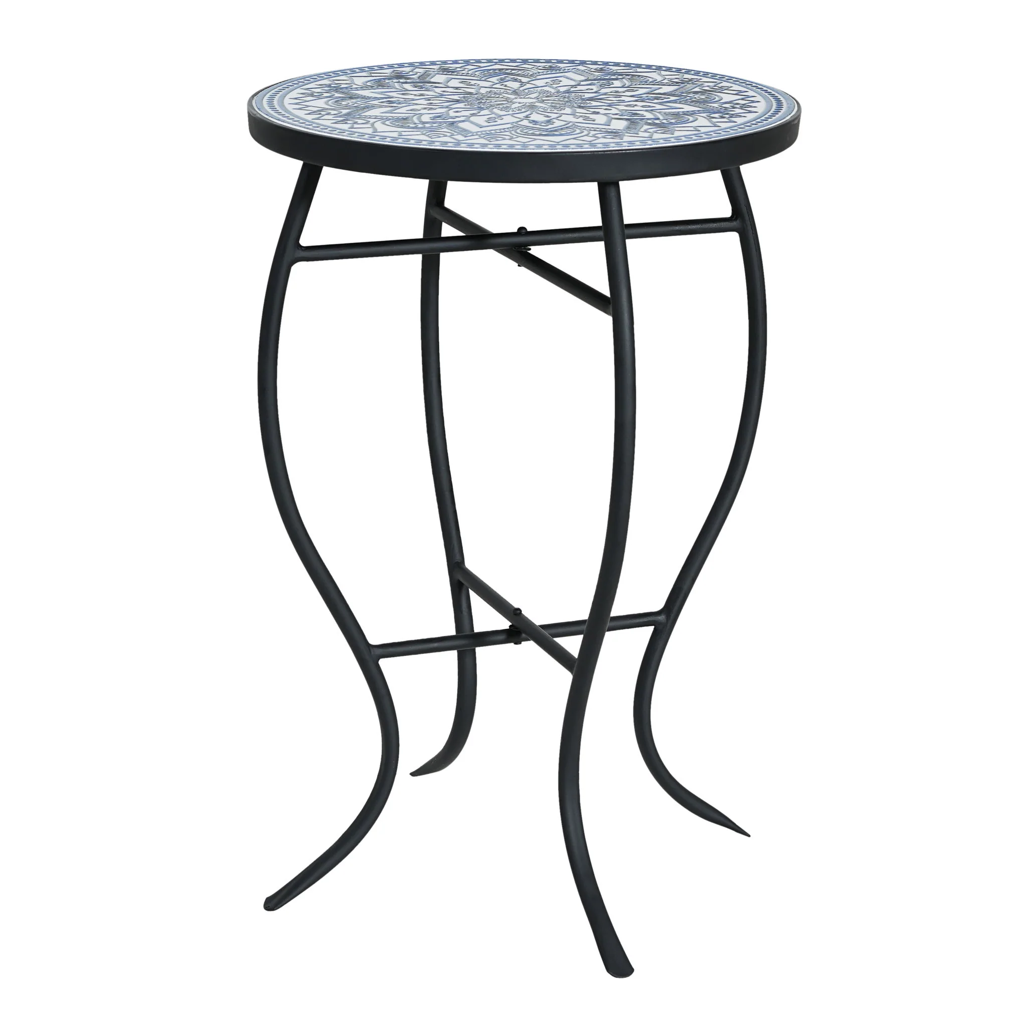 Outdoor Round Side Table With Mosaic Style Top And Curved Iron Legs - Image 19