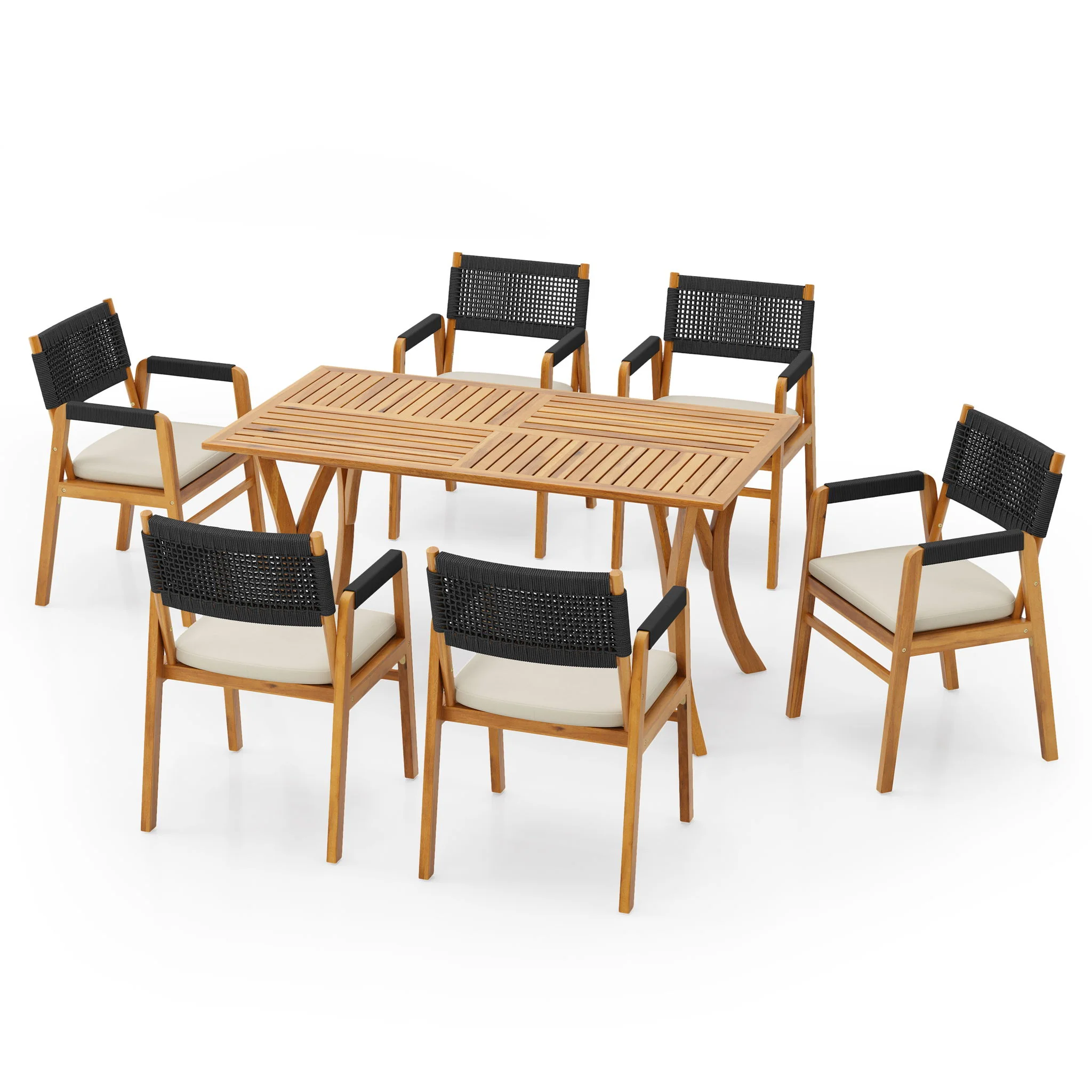 Outdoor Rustic Patio Acacia Bistro Set With Cushions - Image 29