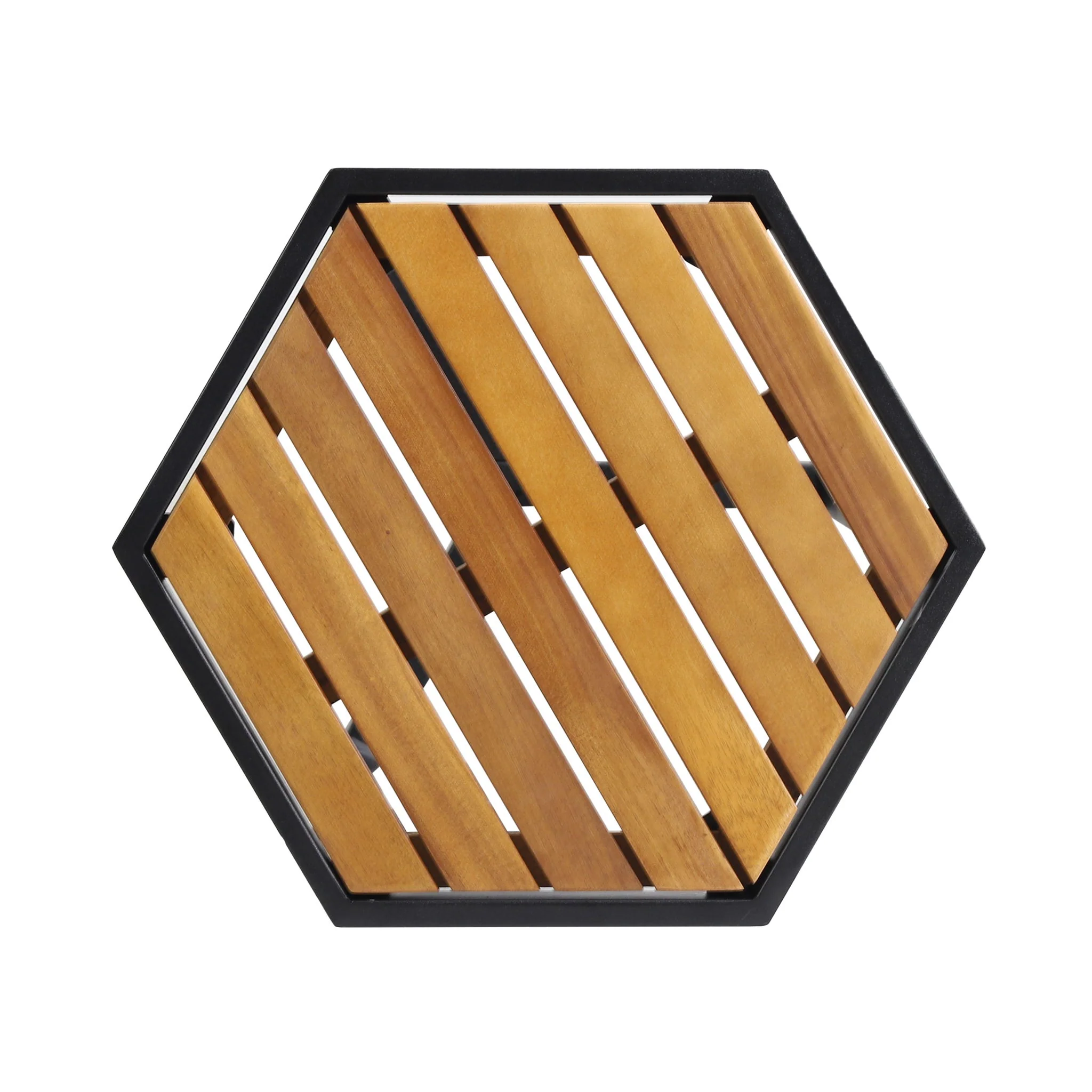 Outdoor Side Table With Iron Base And Slatted Top - Brown - Image 8