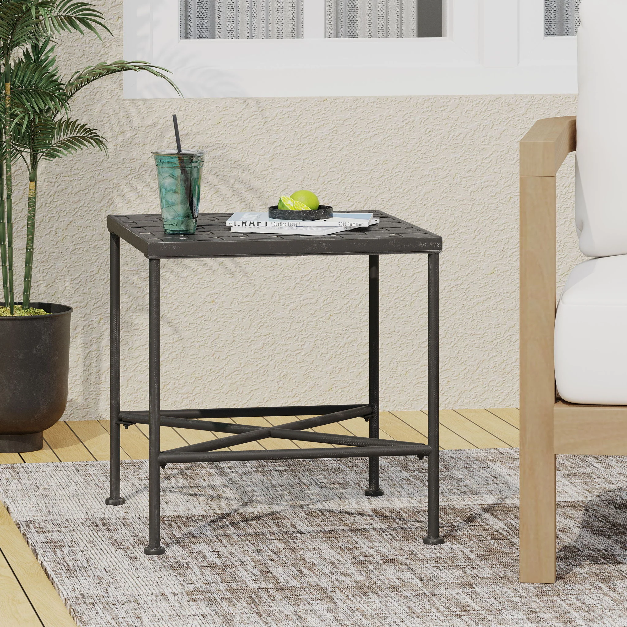 Outdoor Square Side Table With X Shaped Iron Frame - Black - Image 6
