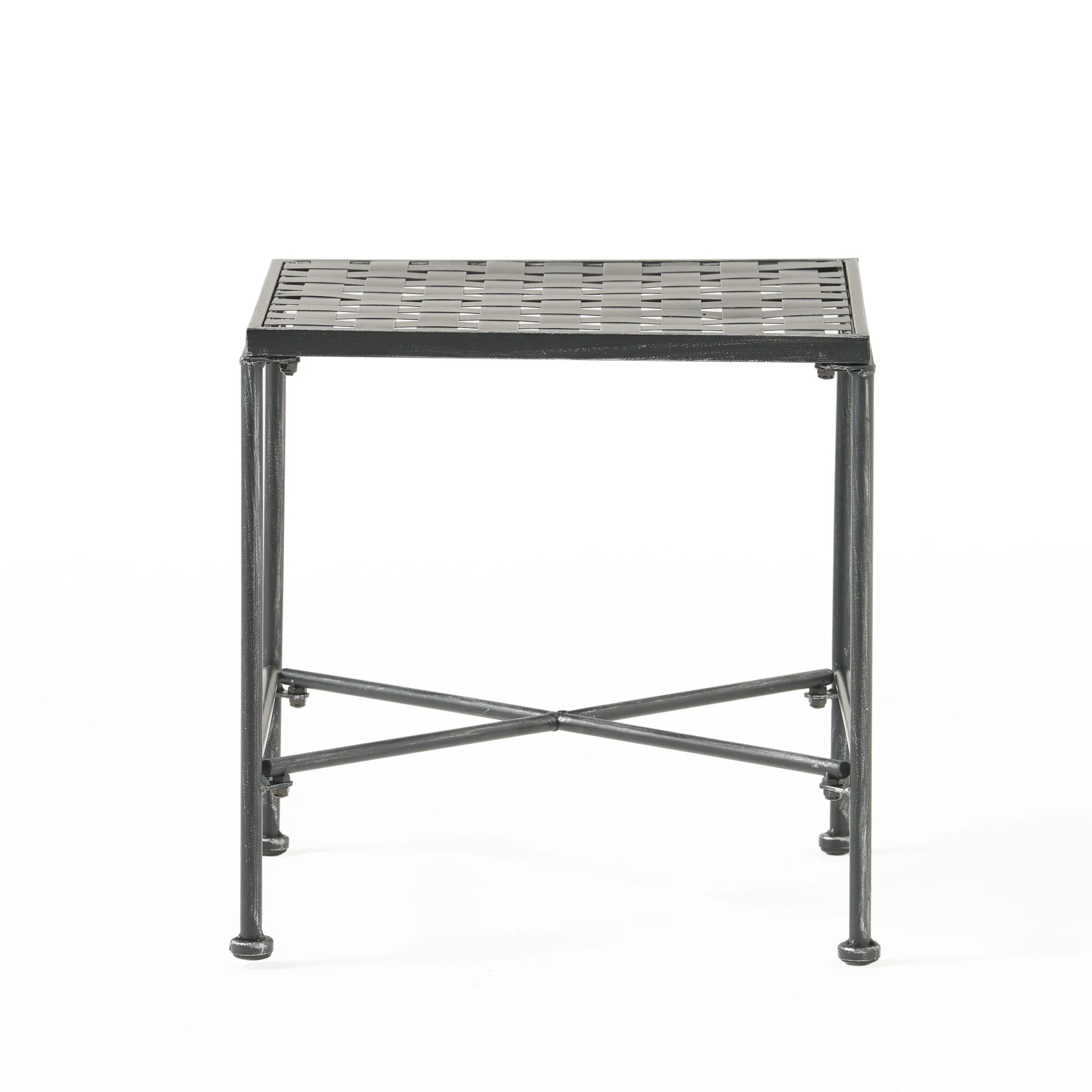 Outdoor Square Side Table With X Shaped Iron Frame - Black - Image 9
