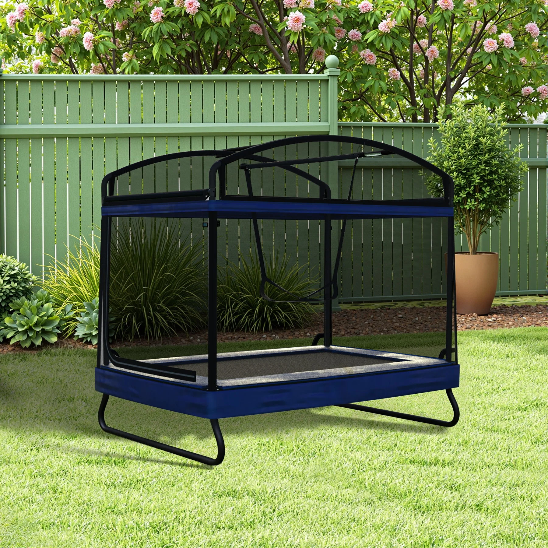 Outdoor Square Trampoline For Kids And Adults With Protective Net And Swing 4 X 6Ft - Black / Blue - Image 7