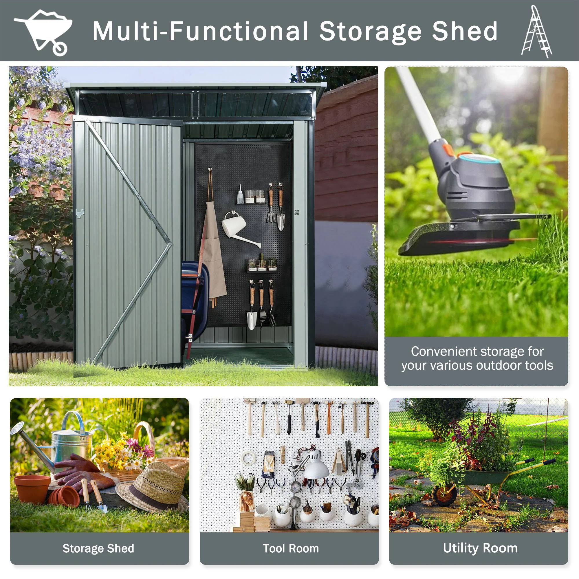 Outdoor Storage Shed Garden Building Transparent Plate Metal 59x71in - Image 13