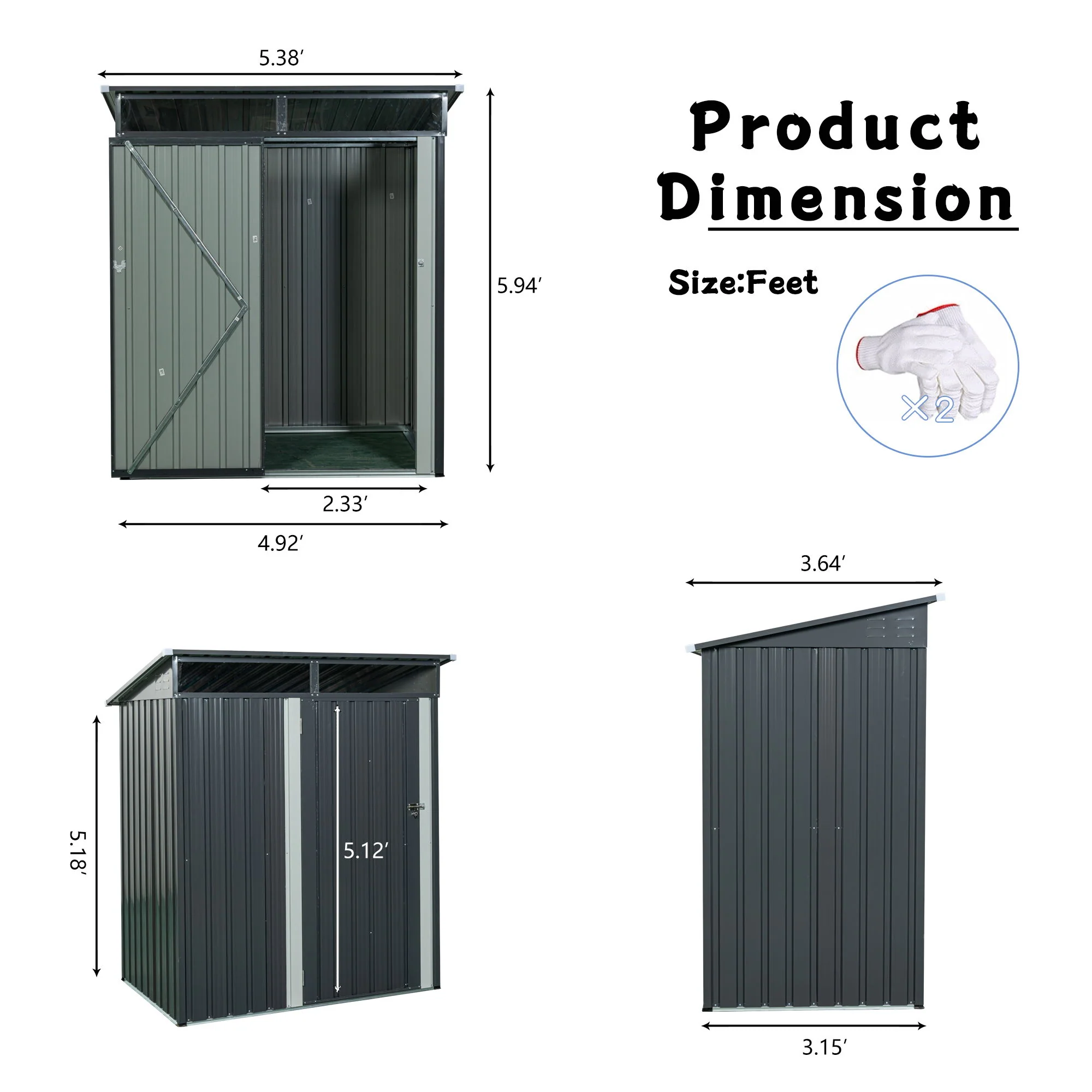 Outdoor Storage Shed Garden Building Transparent Plate Metal 59x71in - Image 6