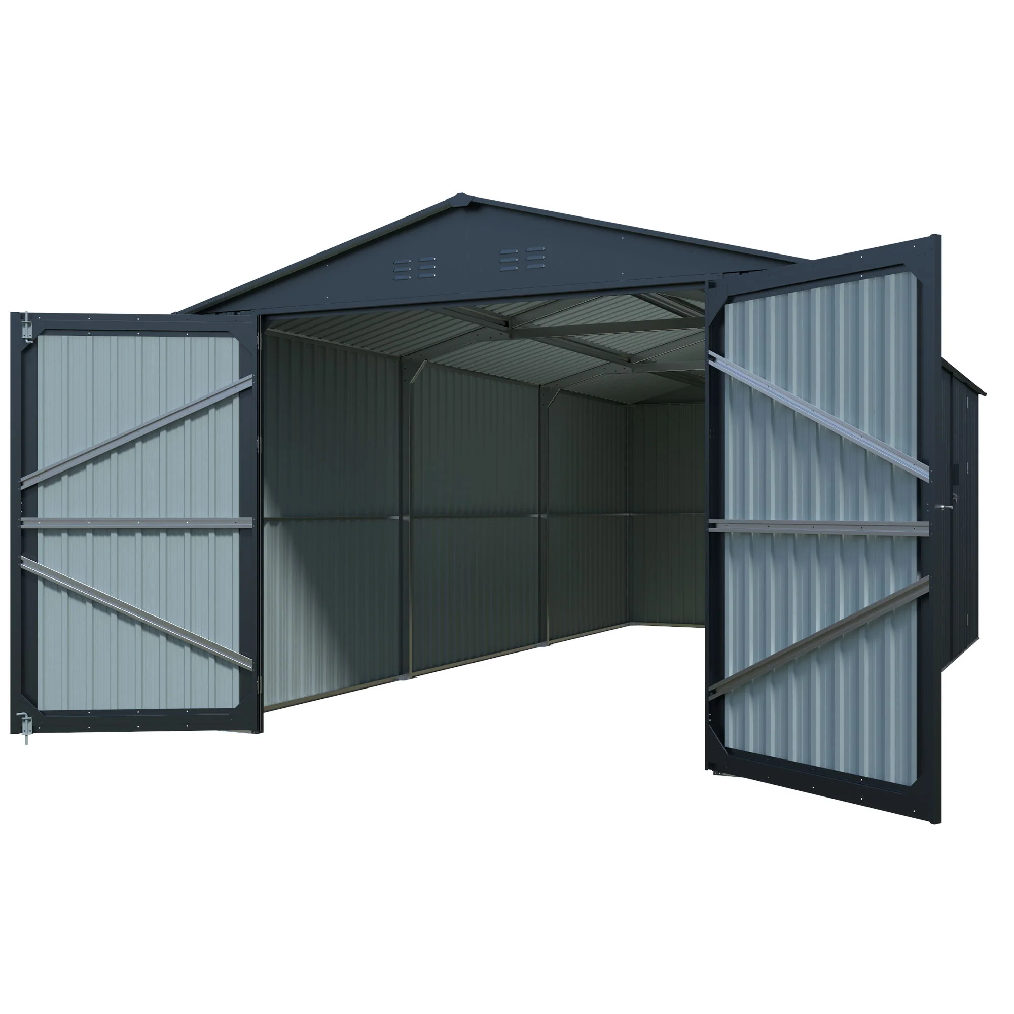 Outdoor Storage Shed Metal Garage Building Heavy Duty Utility House Black - Image 2