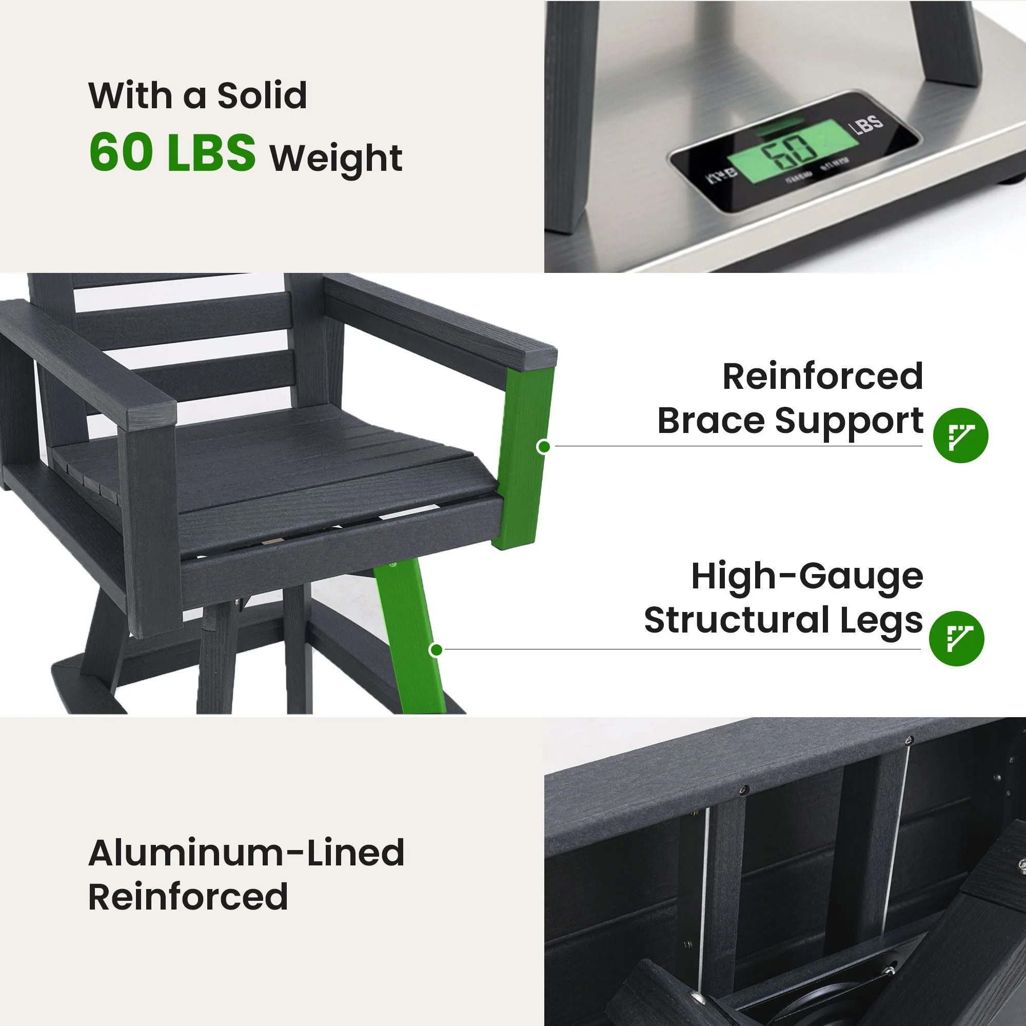 Outdoor Swivel Bar Chair, Ladderback With Wide & Thickened Frame - Image 11