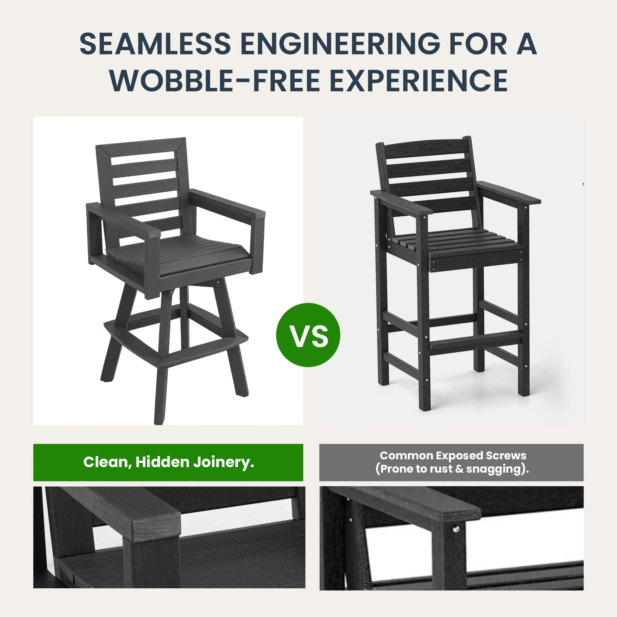 Outdoor Swivel Bar Chair, Ladderback With Wide & Thickened Frame - Image 13