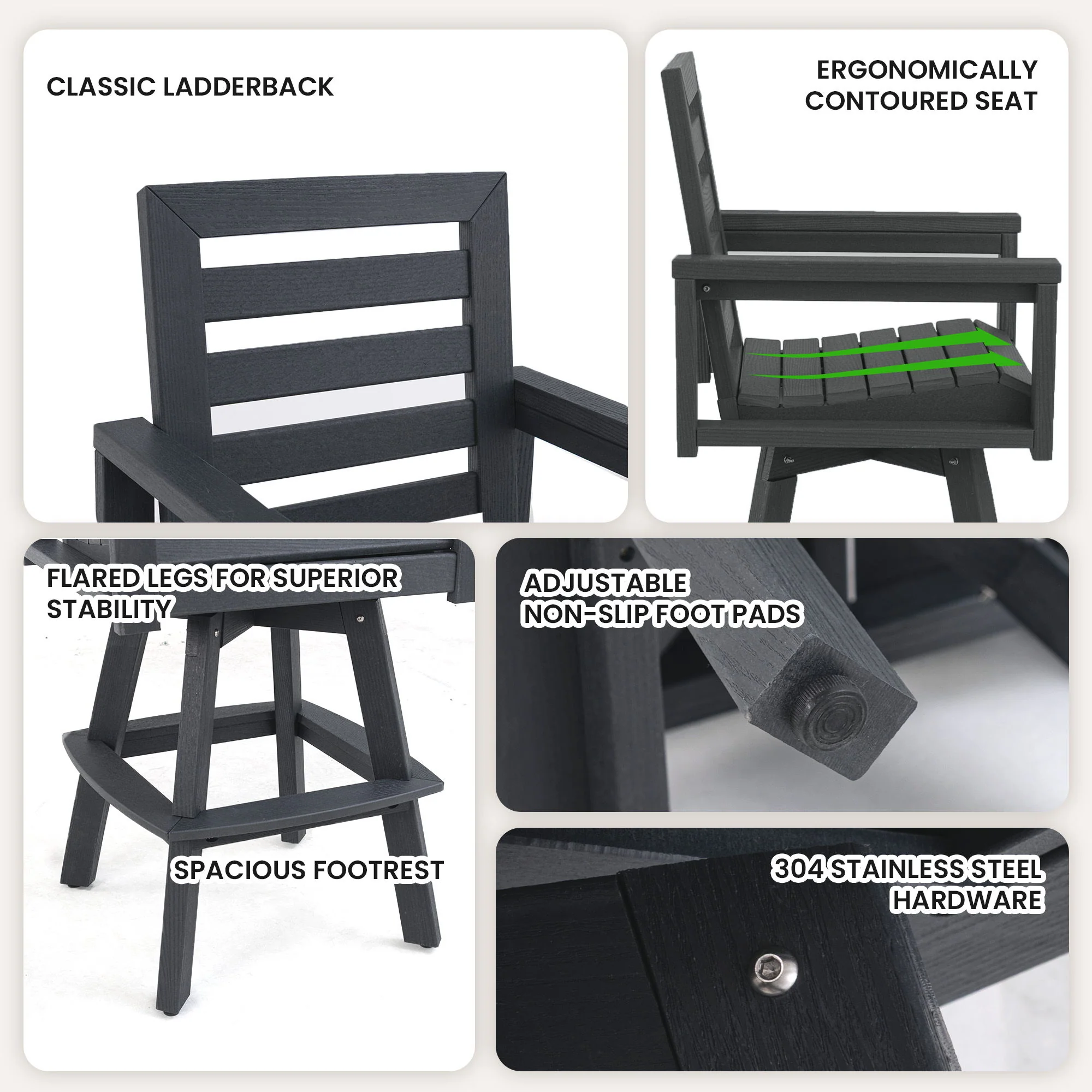 Outdoor Swivel Bar Chair, Ladderback With Wide & Thickened Frame - Image 17