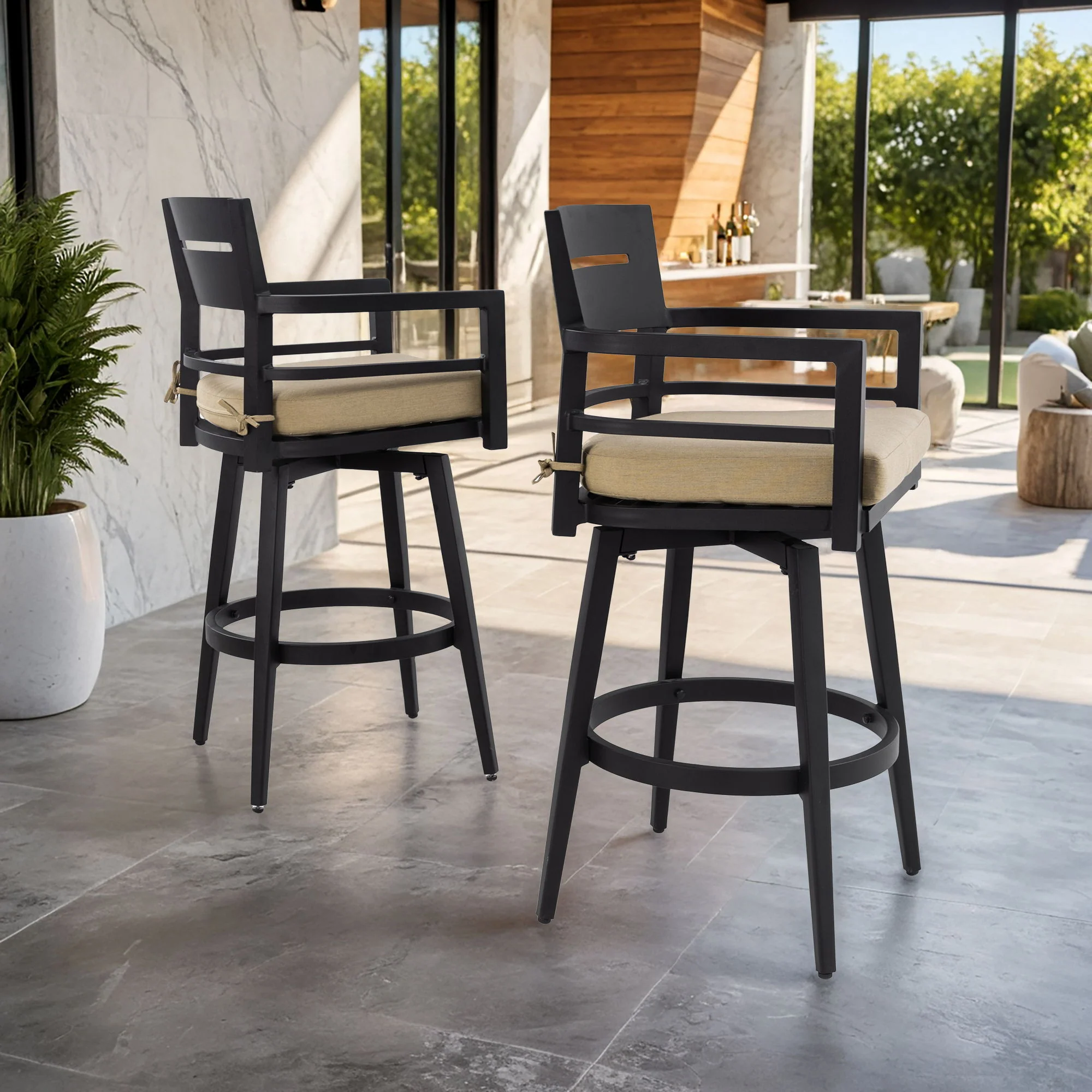Outdoor Swivel Bar Chairs, 360 Degree Rotation, Ergonomic Backrest (Set of 2) - Image 24