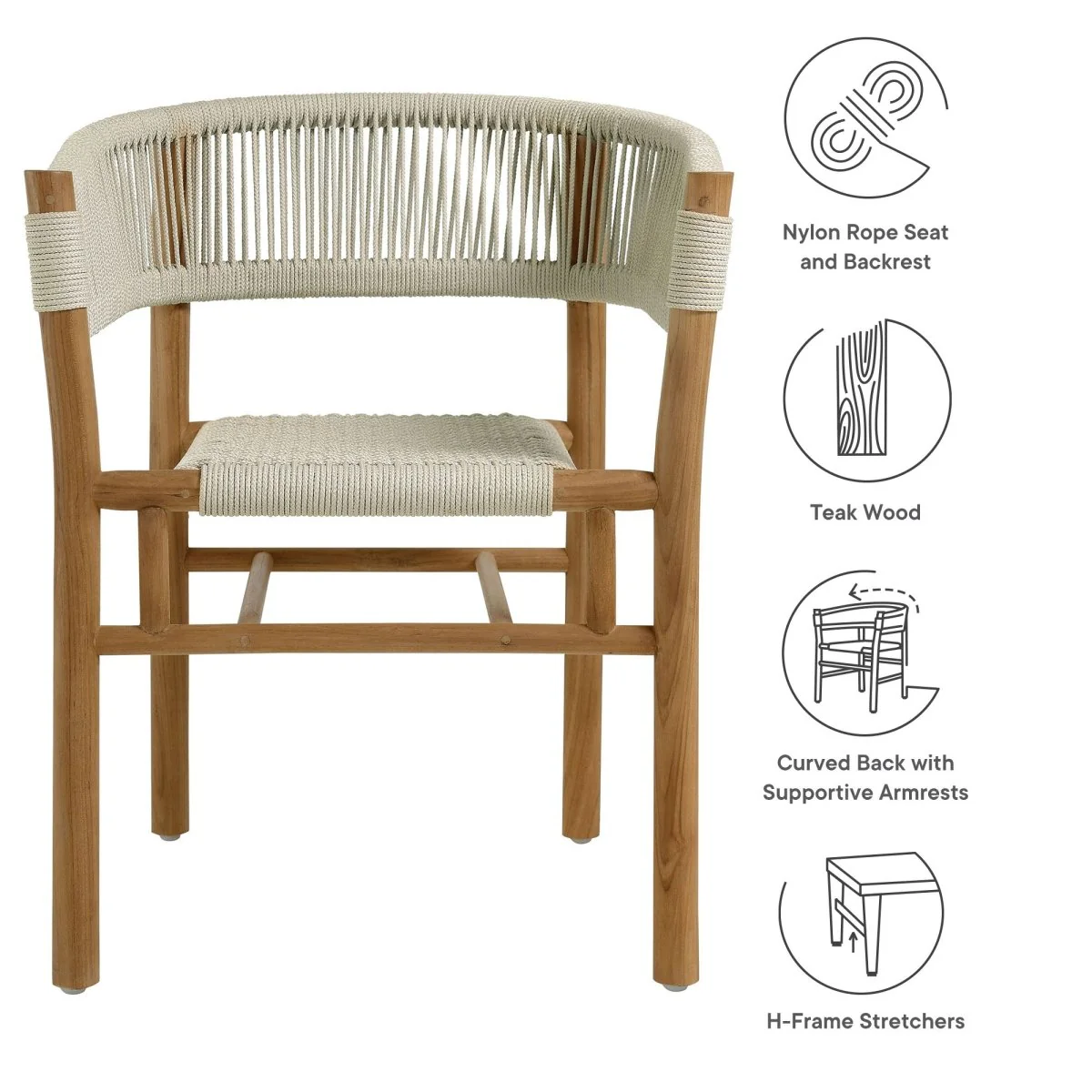 Outdoor Teak and Rope Dining Armchairs — Comfortable Weather-Resistant Garden Seating - Image 2