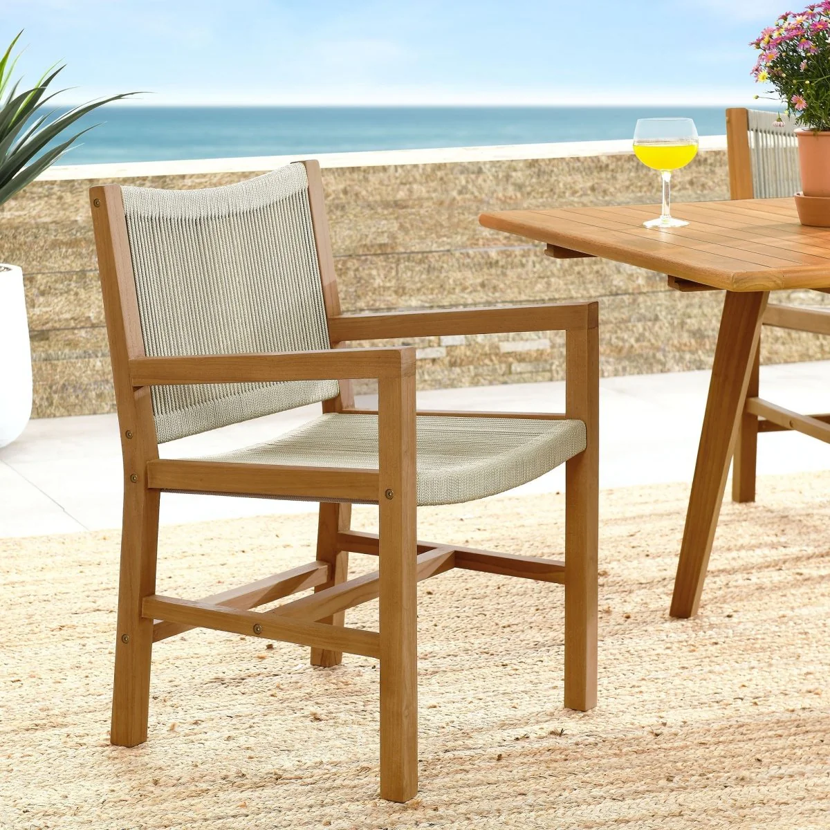 Outdoor Teak and Rope Dining Armchairs — Weather-Resistant Modern Patio Seating - Image 20