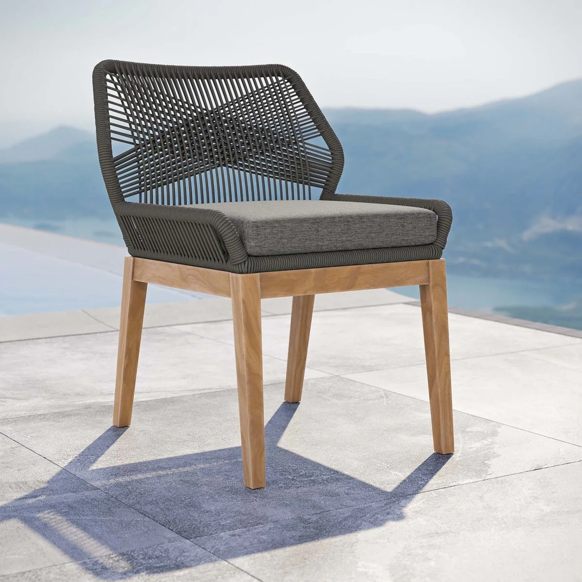 Outdoor Teak and Rope Patio Dining Chair with Cushion for Outdoor Dining Spaces - Image 14