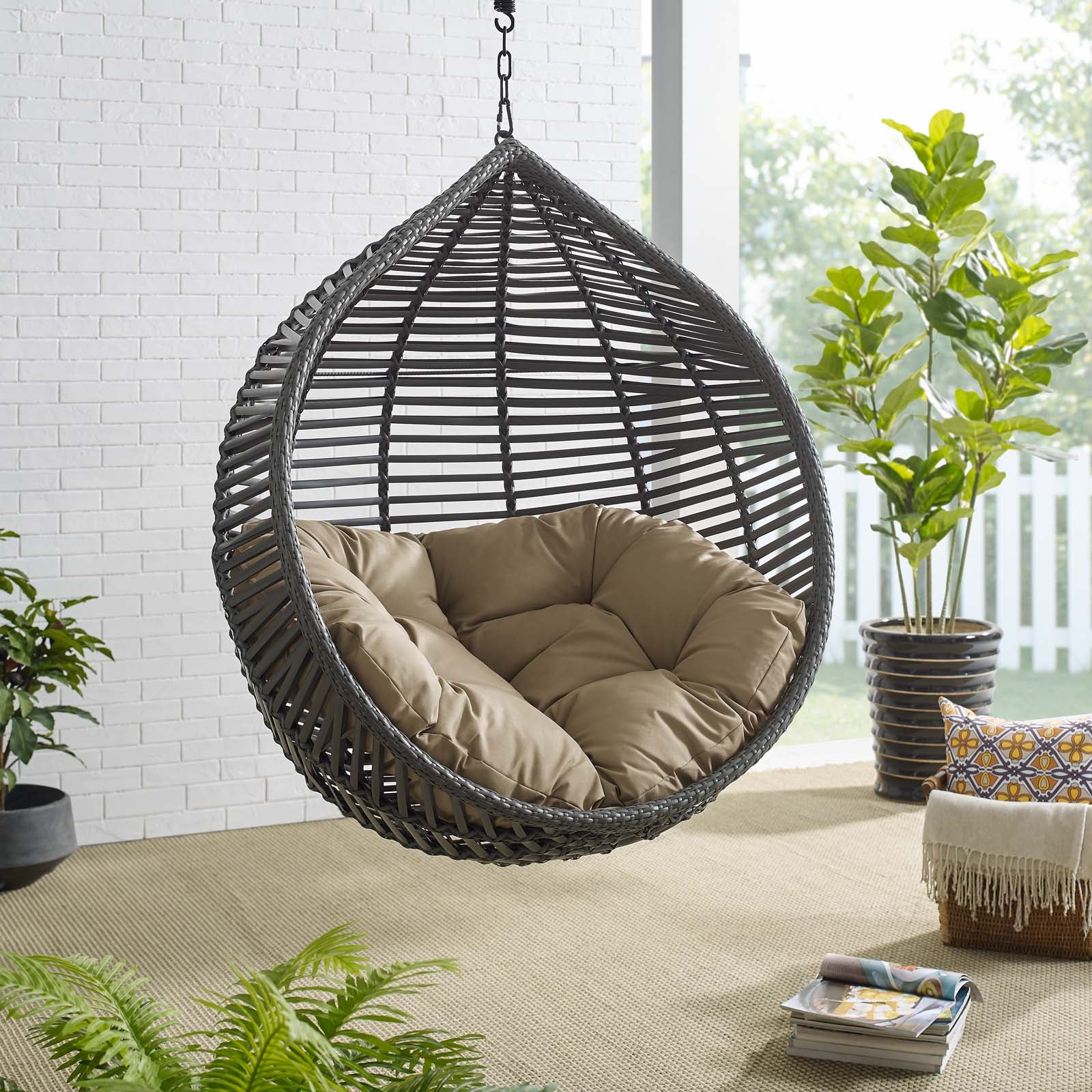 Outdoor Teardrop Rattan Hanging Swing Chair for Patio, Yard, Porch and Garden Seating - Image 22
