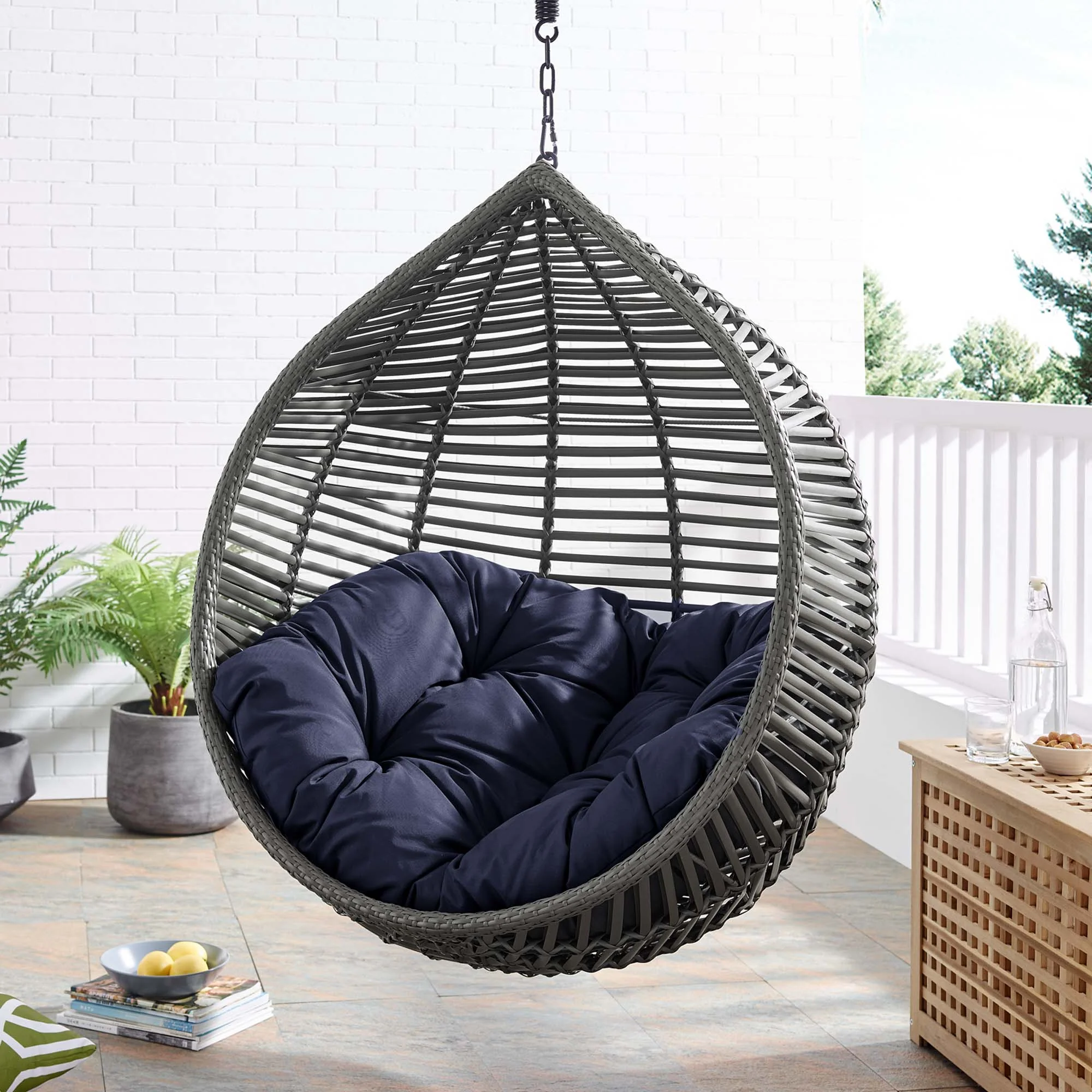 Outdoor Teardrop Rattan Hanging Swing Chair for Patio, Yard, Porch and Garden Seating - Image 4
