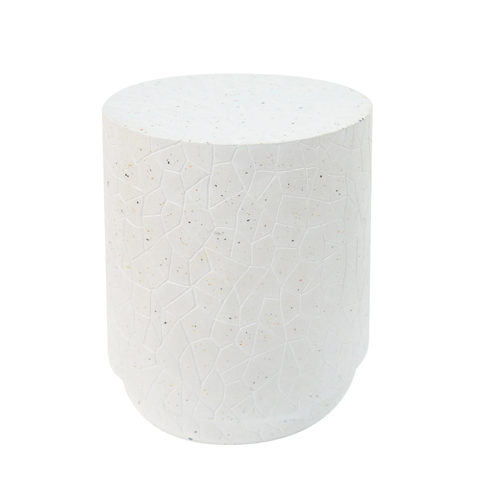 Outdoor Terrazzo Concrete Drum End Table, Living Room Accent Table - White Terrazzo - Image 3