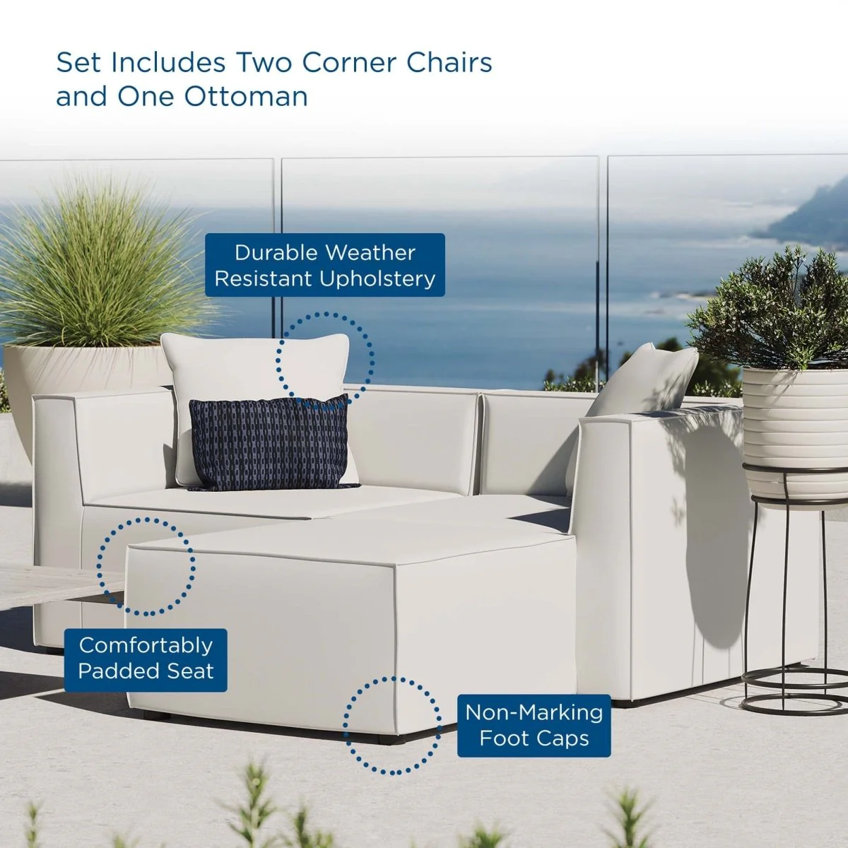 Outdoor Upholstered Aluminum Loveseat and Ottoman Set for Patio and Deck - Image 2
