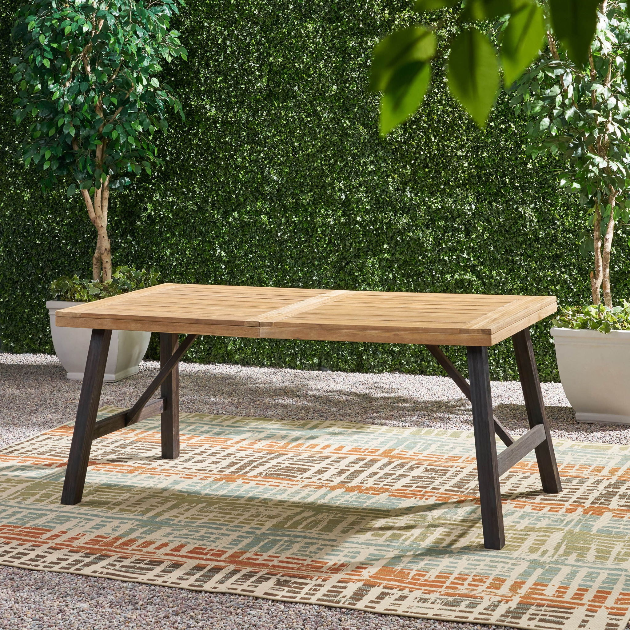 Outdoor Weather Resistant Dining Table With Slat Panel Design - Natural / Gray - Image 8