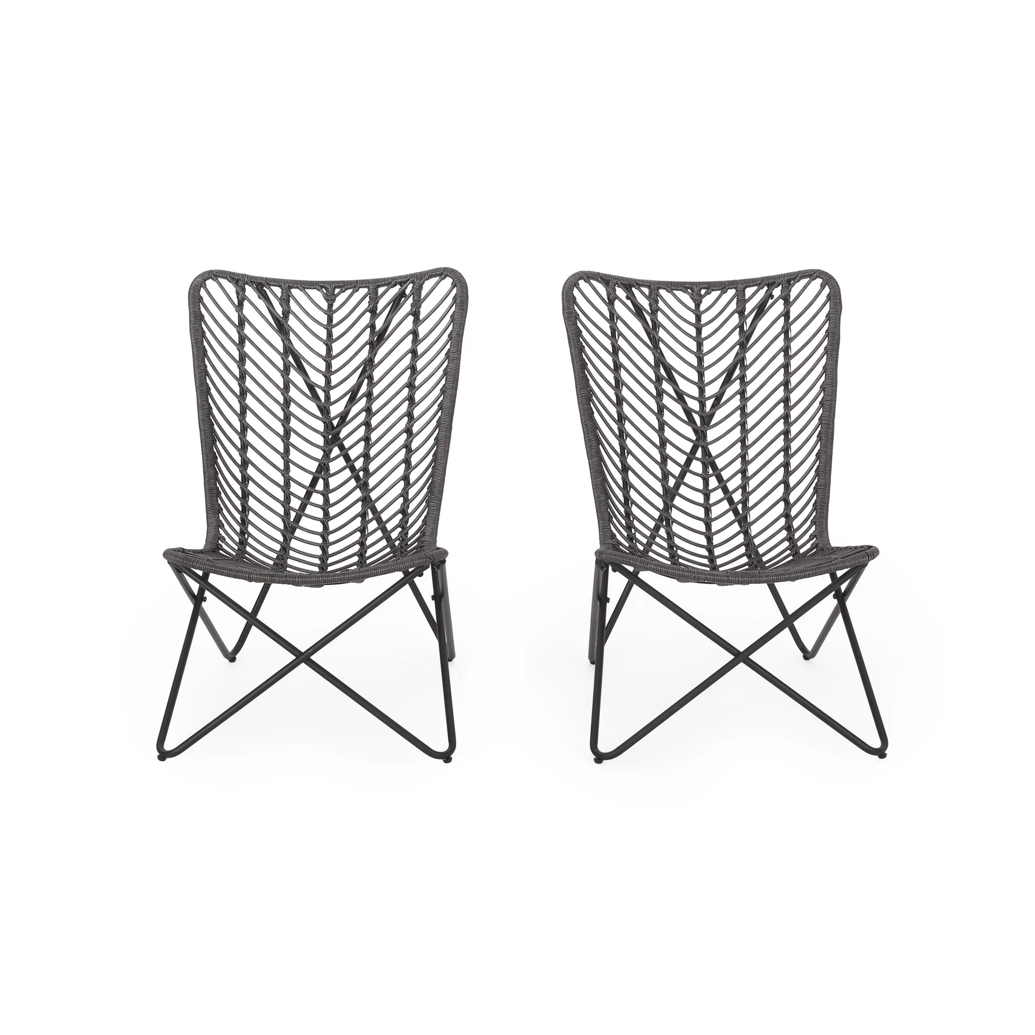Outdoor Wicker Chair With Geometric Cross Base, (Set of 2) - Gray - Image 5