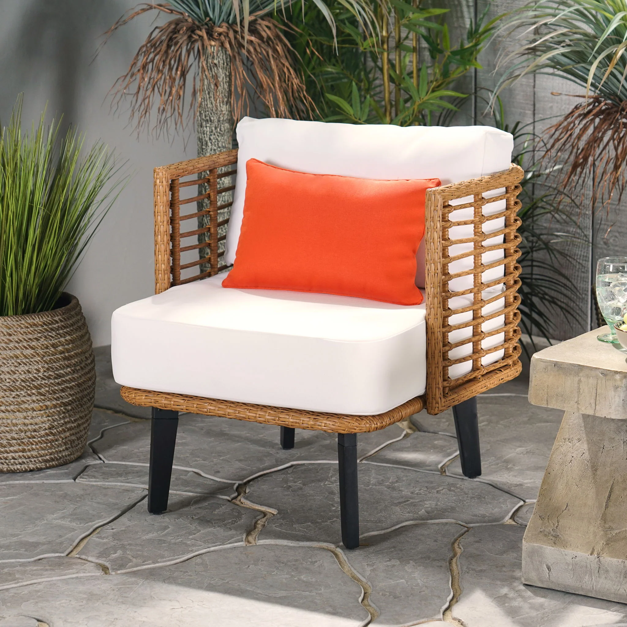 Outdoor Wicker Club Chair With Water Resistant Cushion - Brown - Image 7